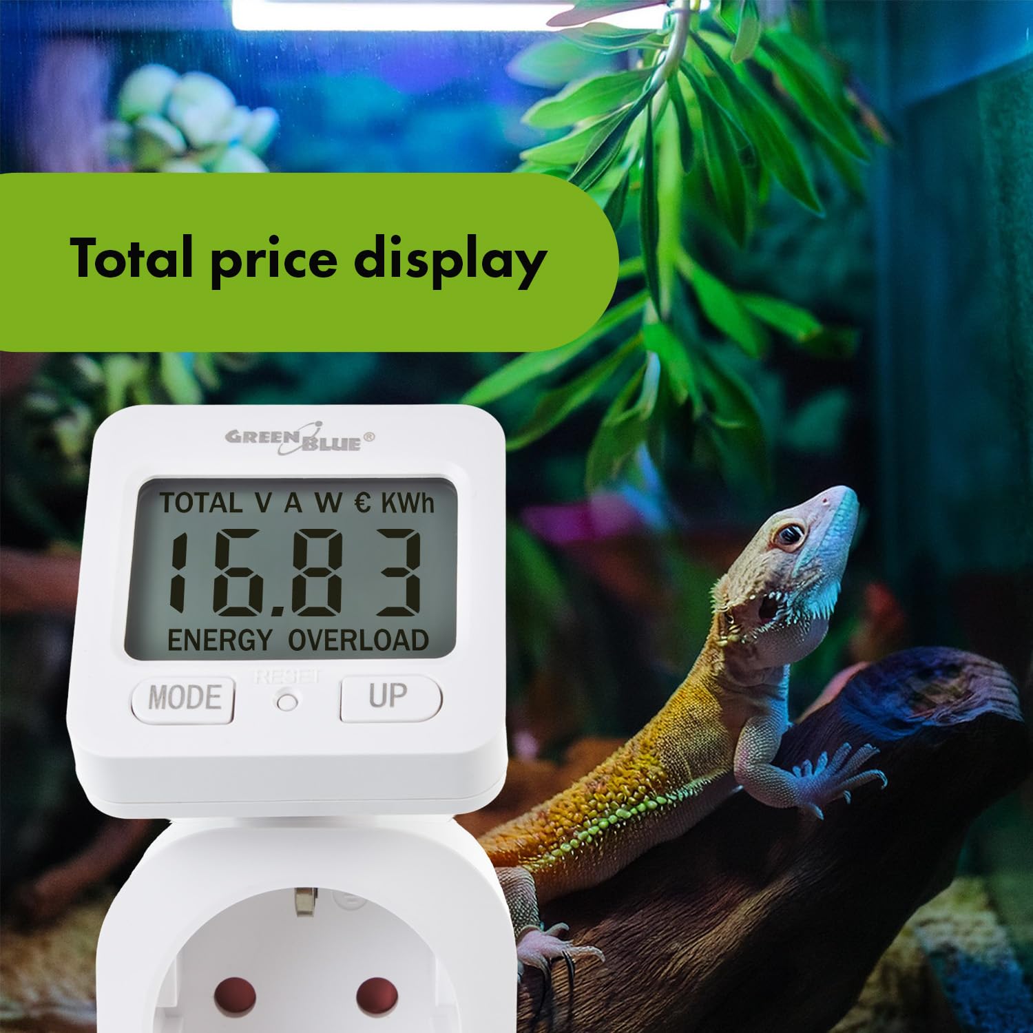 Detalle 2 de Green Blue Strommessgerät – Digitaler Wattmeter zur Messung von Energieverbrauch, Kosten und Leistung bis 3680 W