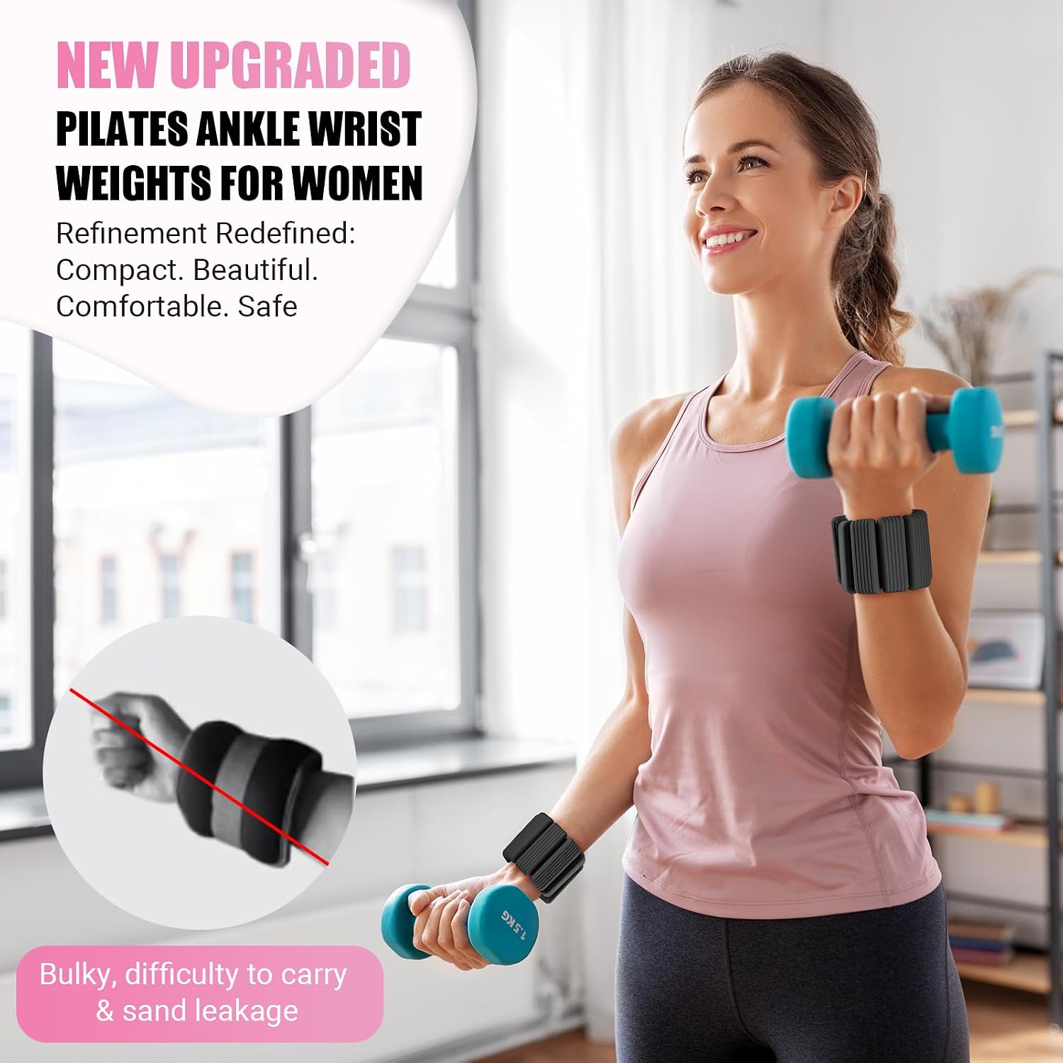 Detalle de nooncrazy Silicone Wrist and Ankle Weights, 4.4 lb Pair with Adjustable Straps