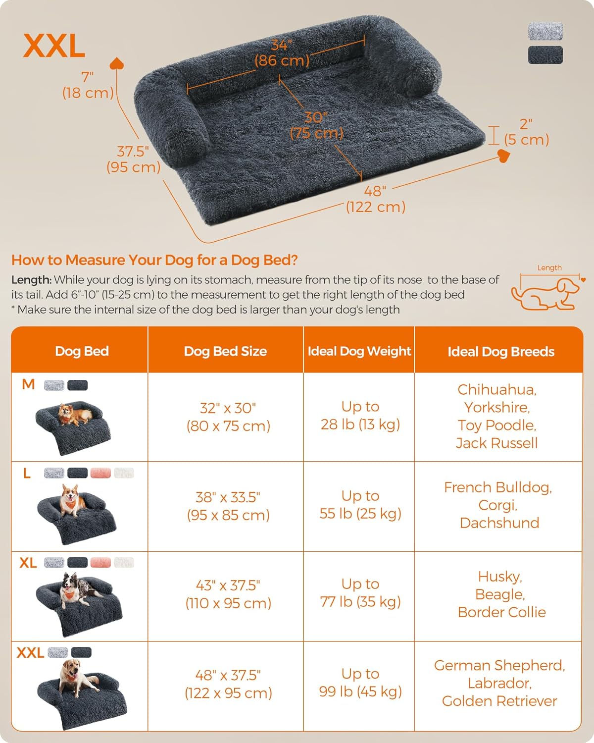 Detalle 2 de Feandrea FluffyHug XXL Dog Sofa Bed – Calming, Extra-Large 122 x 95 cm
