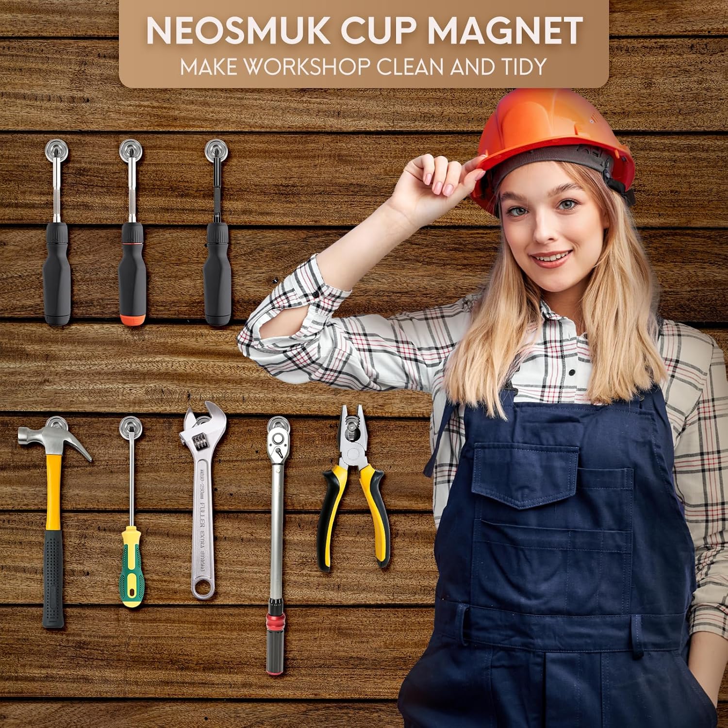 Thumbnail 1 de Neosmuk Magnets with Hole, 10kg: Heavy-Duty Round Cup Magnets for Walls and Tool Racks (Pack of 10)