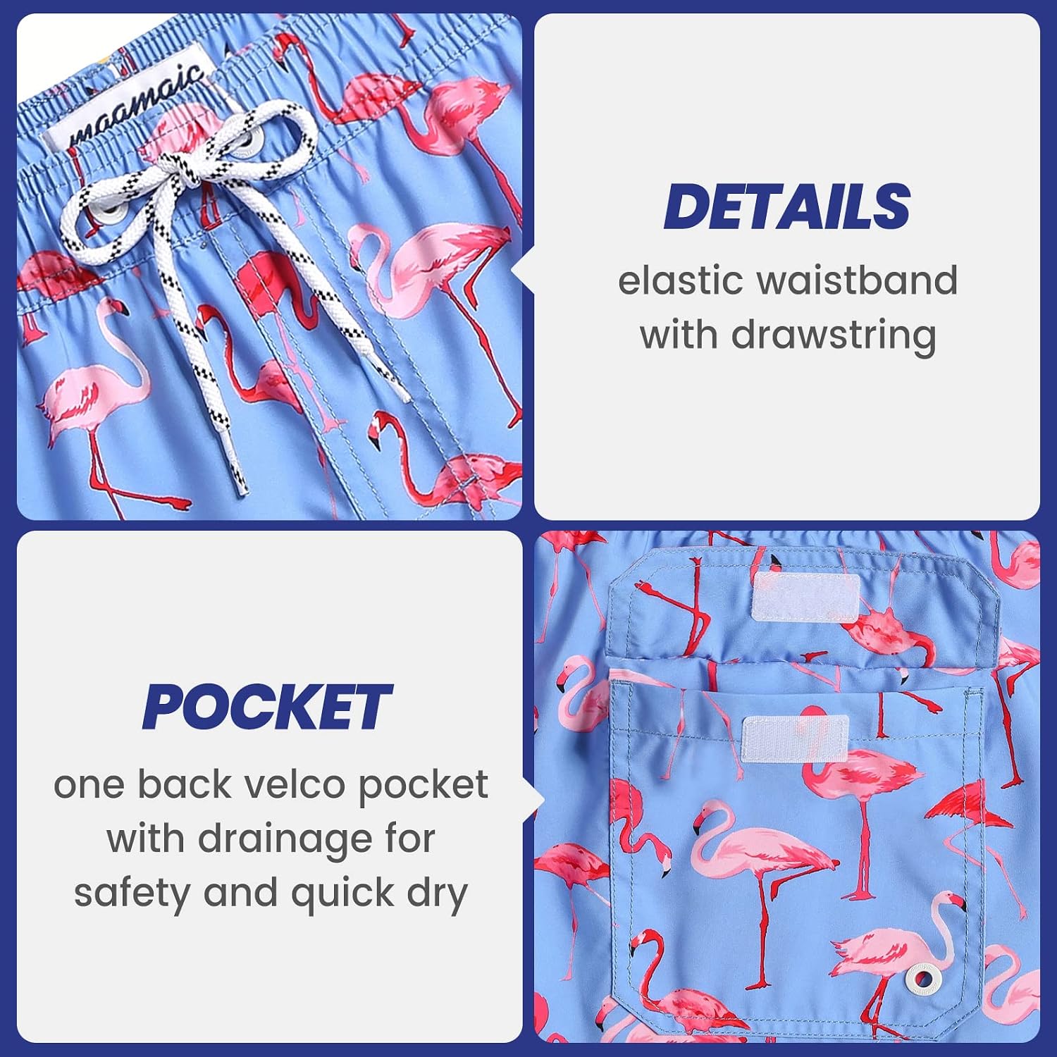 Detalle 1 de maamgic Men's Short Swim Trunks with Quick-Dry Design, Print and Mesh Lining