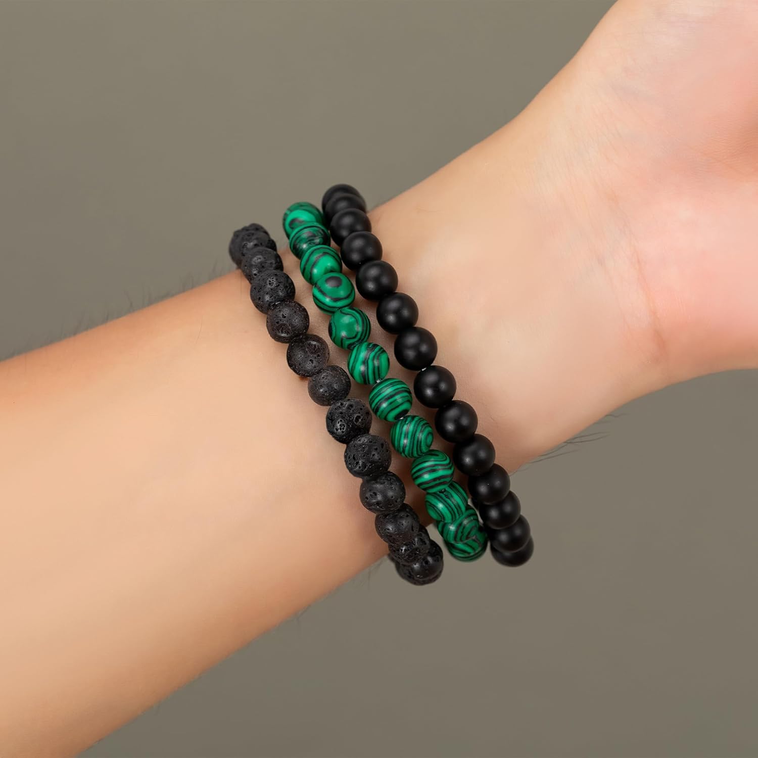 Thumbnail 6 de Bracelet œil de tigre homme MOROTOLE en pierres naturelles 8 mm, lot réglable (ensemble bracelets perles)