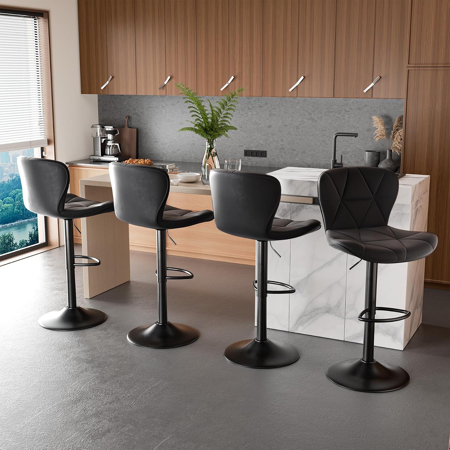 Thumbnail 6 de Nalupatio Modern Bar Stools Set of 2, Adjustable Faux Leather Swivel, Black