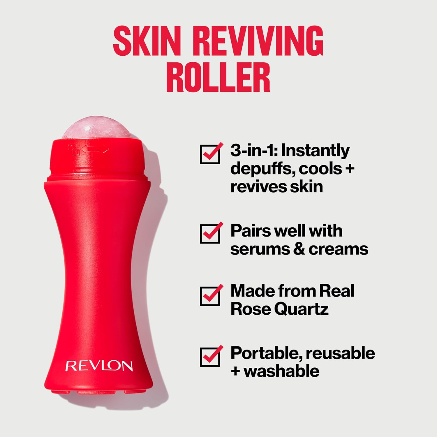 Detalle de Revlon Hautbelebungsroller mit Rosenquarz – kompakter Gesichtsroller für ganztägige Belebung