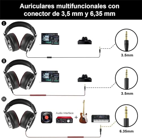 Detalle de OneOdio Pro 50: Auriculares Hi-Res con cable para estudio y drivers de 50 mm