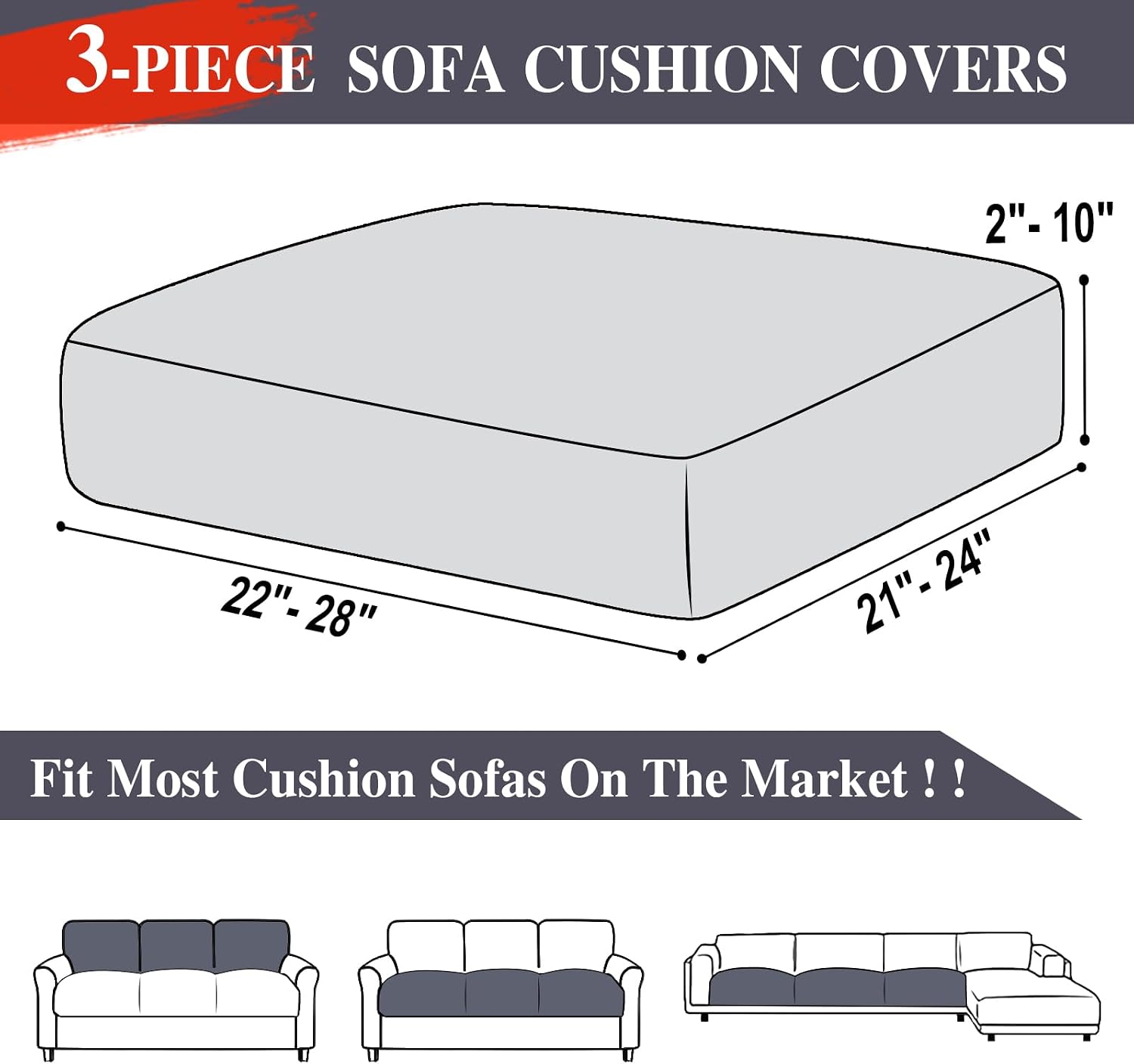 Thumbnail 5 de LA MEACK Couch Cushion Covers 3-Pack Dark Grey