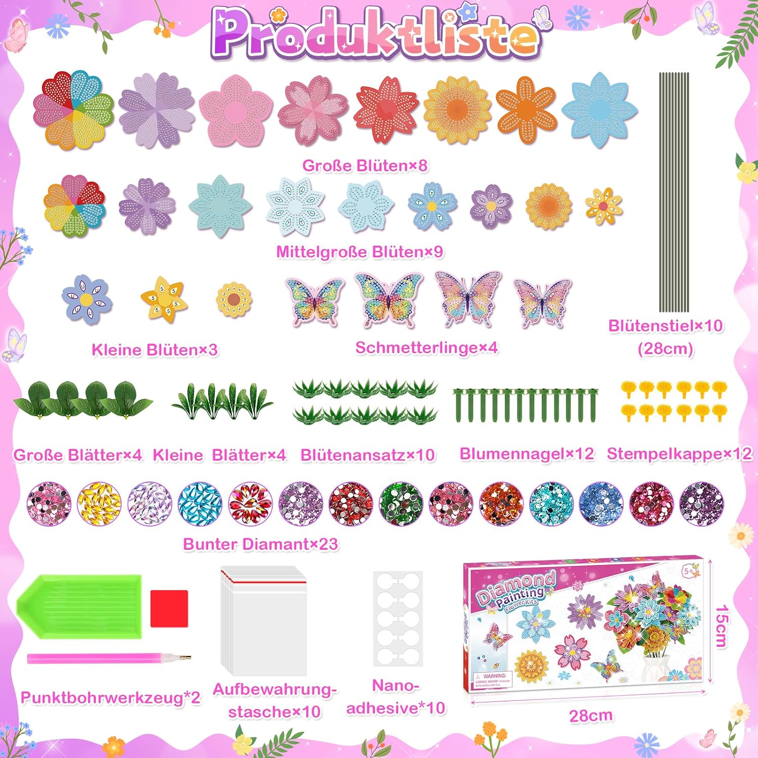 Thumbnail 5 de Diamond Painting Bastelset für Kinder ab 5–12 Jahren – Blumenstrauß DIY zum Verschenken