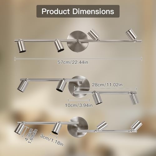 Detalle de Ketom GU10 Focos techo níquel: set de 4 cabezales orientables para interior