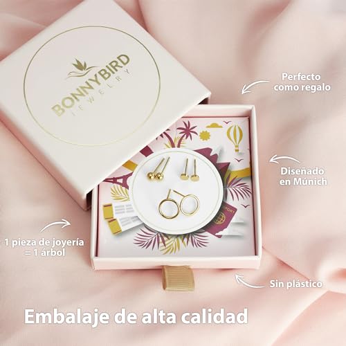 Thumbnail 6 de BONNYBIRD BonnyClassic: set de pendientes dorados pequeños para mujer (3 pares) de acero inoxidable 316L hipoalergénicos