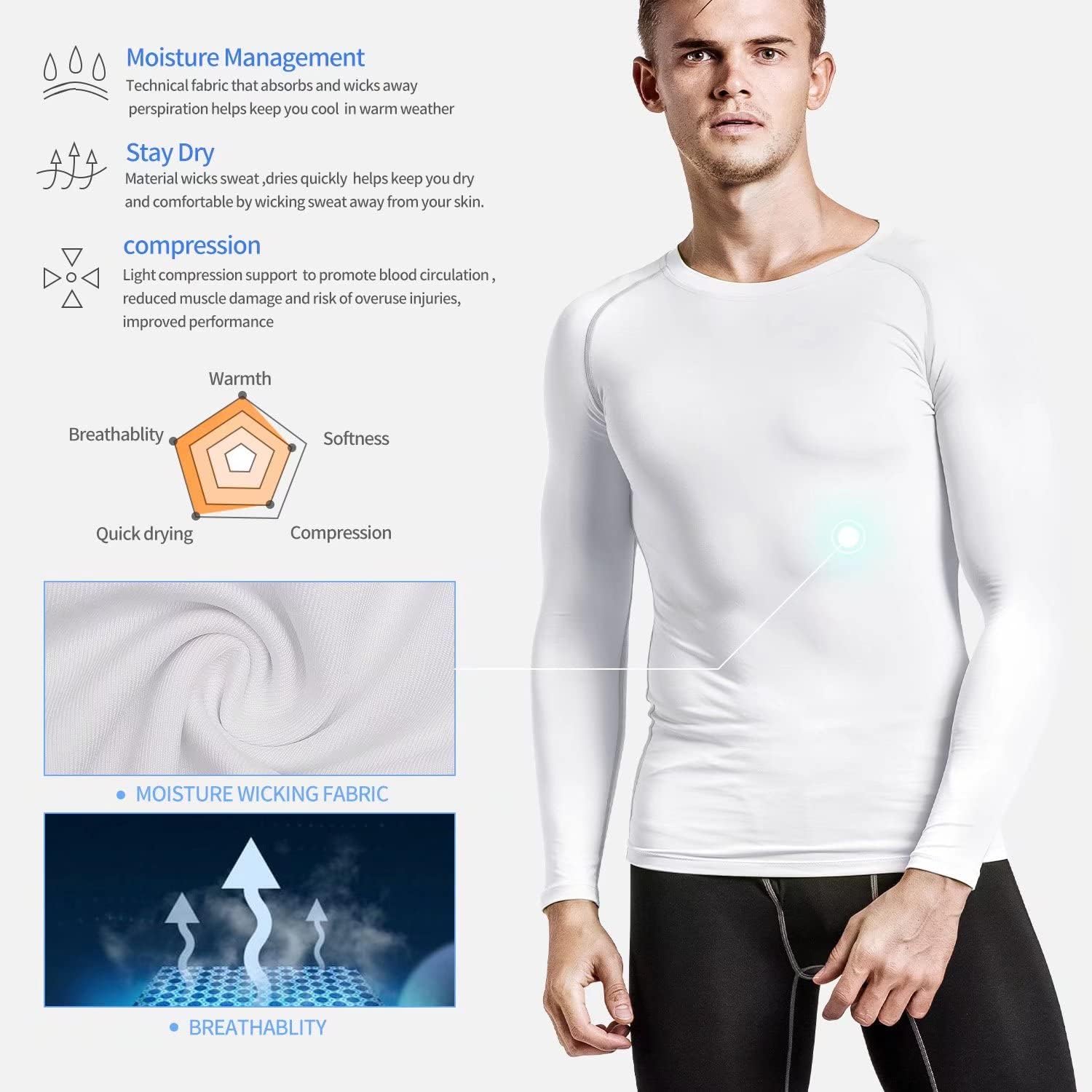 Detalle de Sillictor Men's Compression Base Layer Top – Long Sleeve Quick Dry Running Top (UPF 50+)