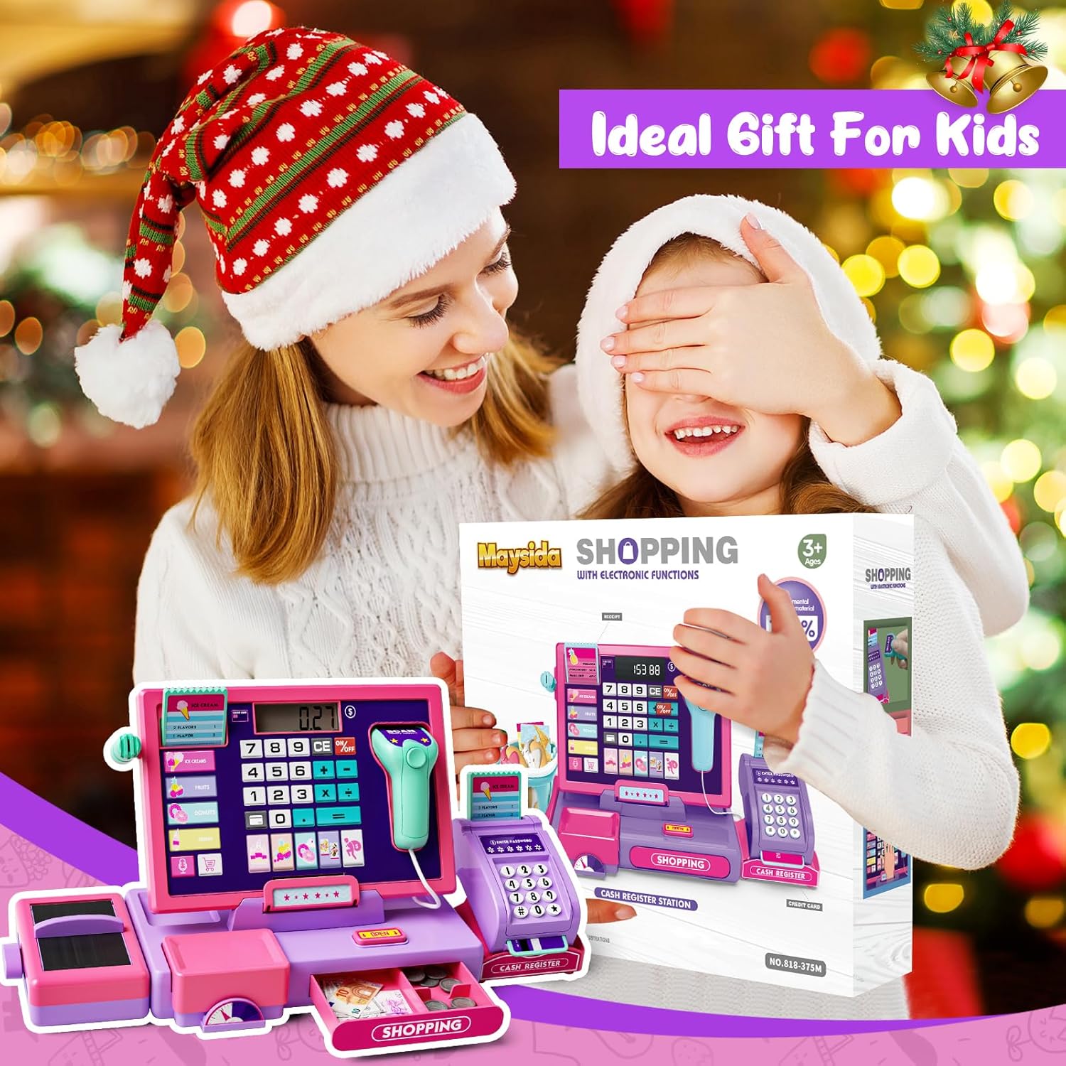 Detalle 2 de Maysida Kids Cash Register Toy Playset: Real Calculator, Scanner and Play Money for Engaging Toddler Shop Play
