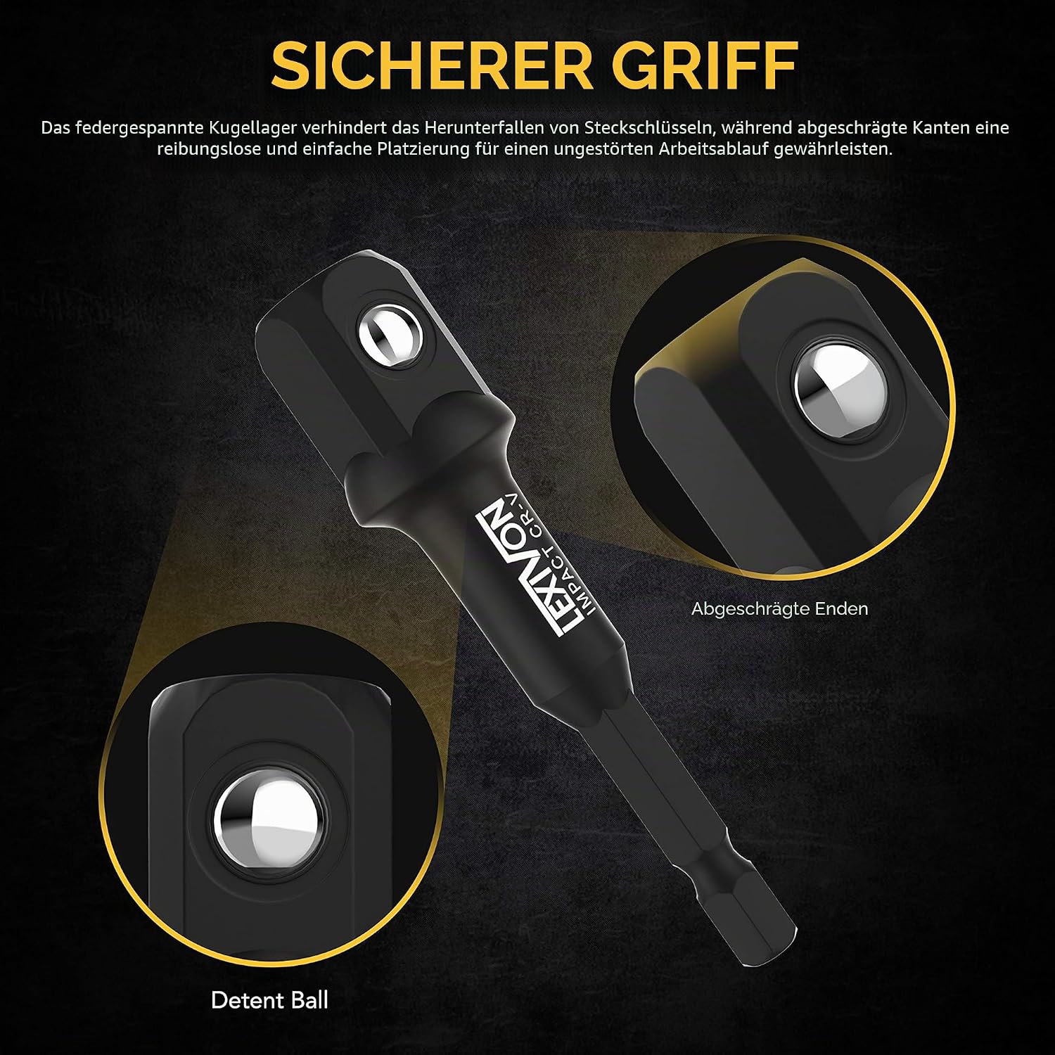 Thumbnail 3 de LEXIVON Impact Stecknuss-Adapter Set (4-teilig) mit Magnetic Bit-Halter: 1/4", 3/8" und 1/2" Drive auf 1/4" Hex Schaft