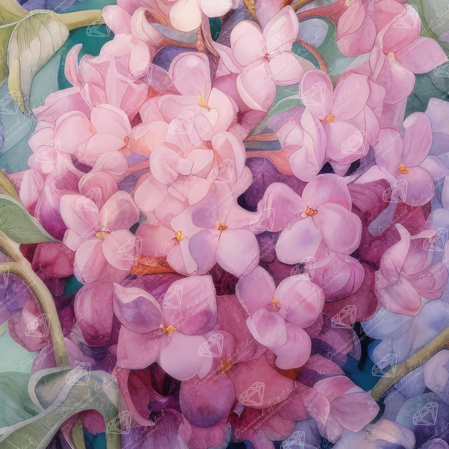 Detalle de DIAMOND ART CLUB ピンクアジサイ ダイヤモンドアートキット 33×33cm・49色