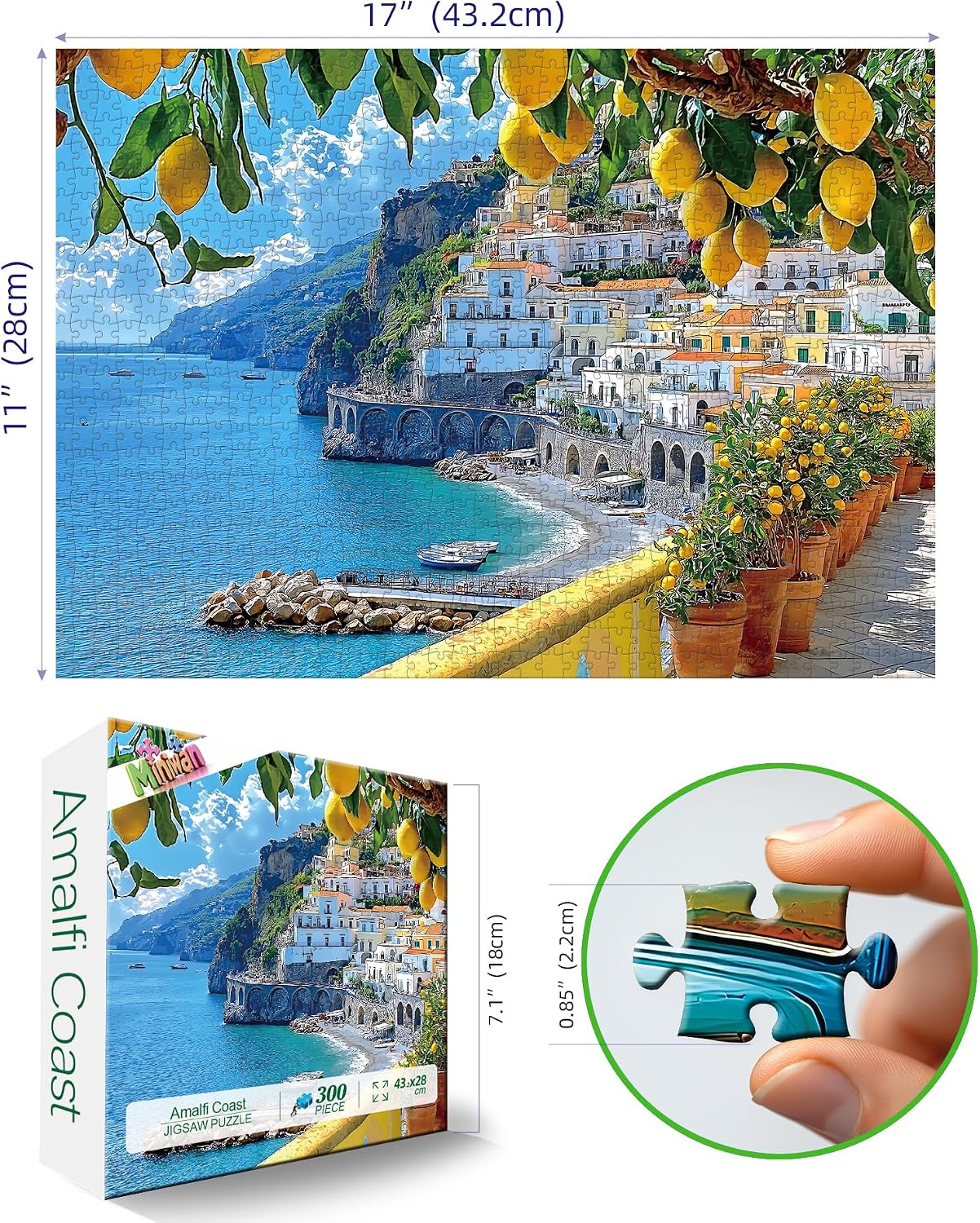 Thumbnail 1 de MINIWAN BFJIUJIU-00351 300-Piece Amalfi Coast Jigsaw Puzzle, 17 x 11 in