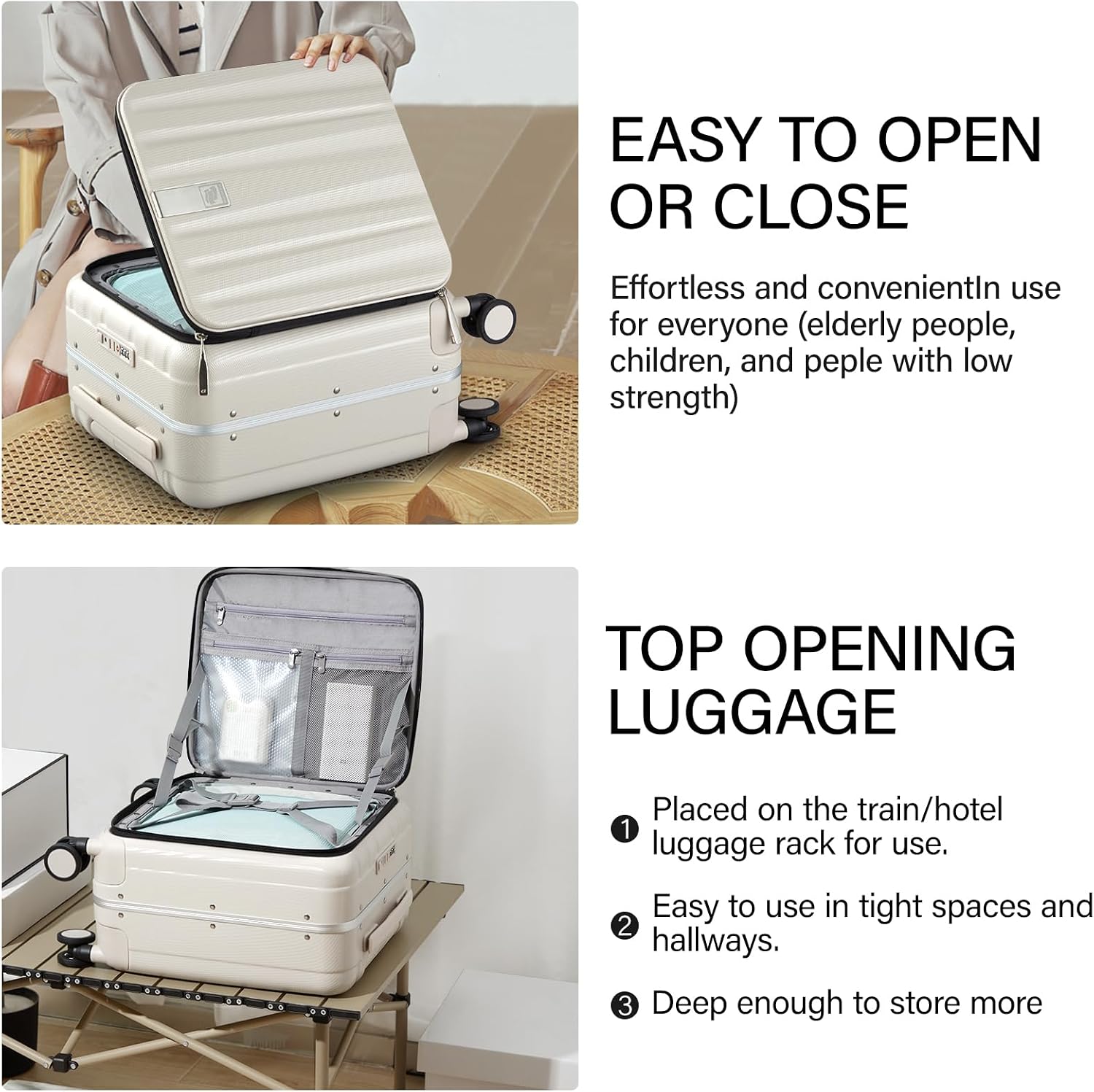 Detalle 2 de Hanke underseat suitcase 16 inch front opening hard shell with lock and dual spinner wheels (Ivory White)