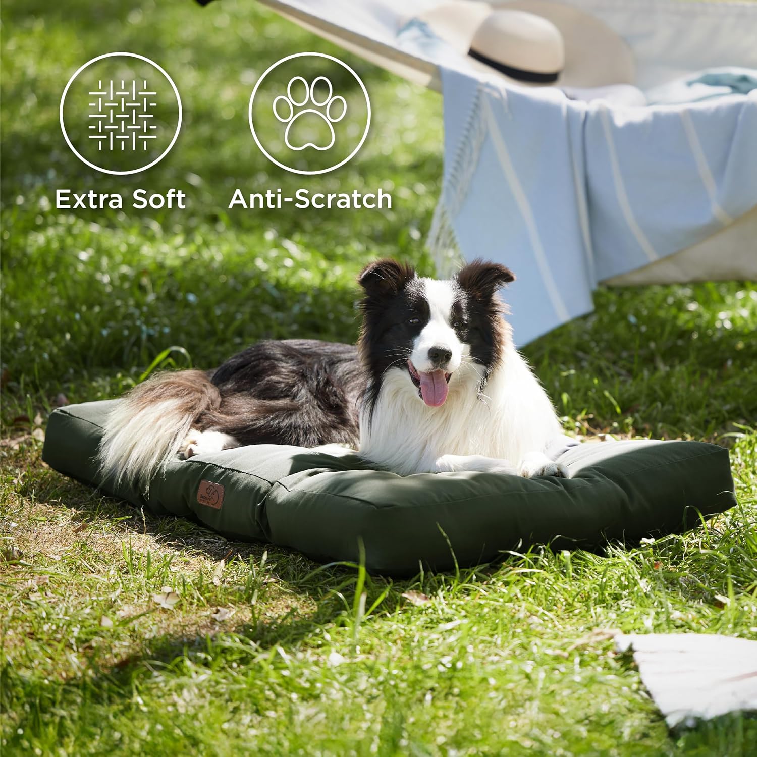 Detalle de Bedsure Washable Large Dog Bed 91x68x9cm – Flat Mattress with Oxford Fabric (Green)
