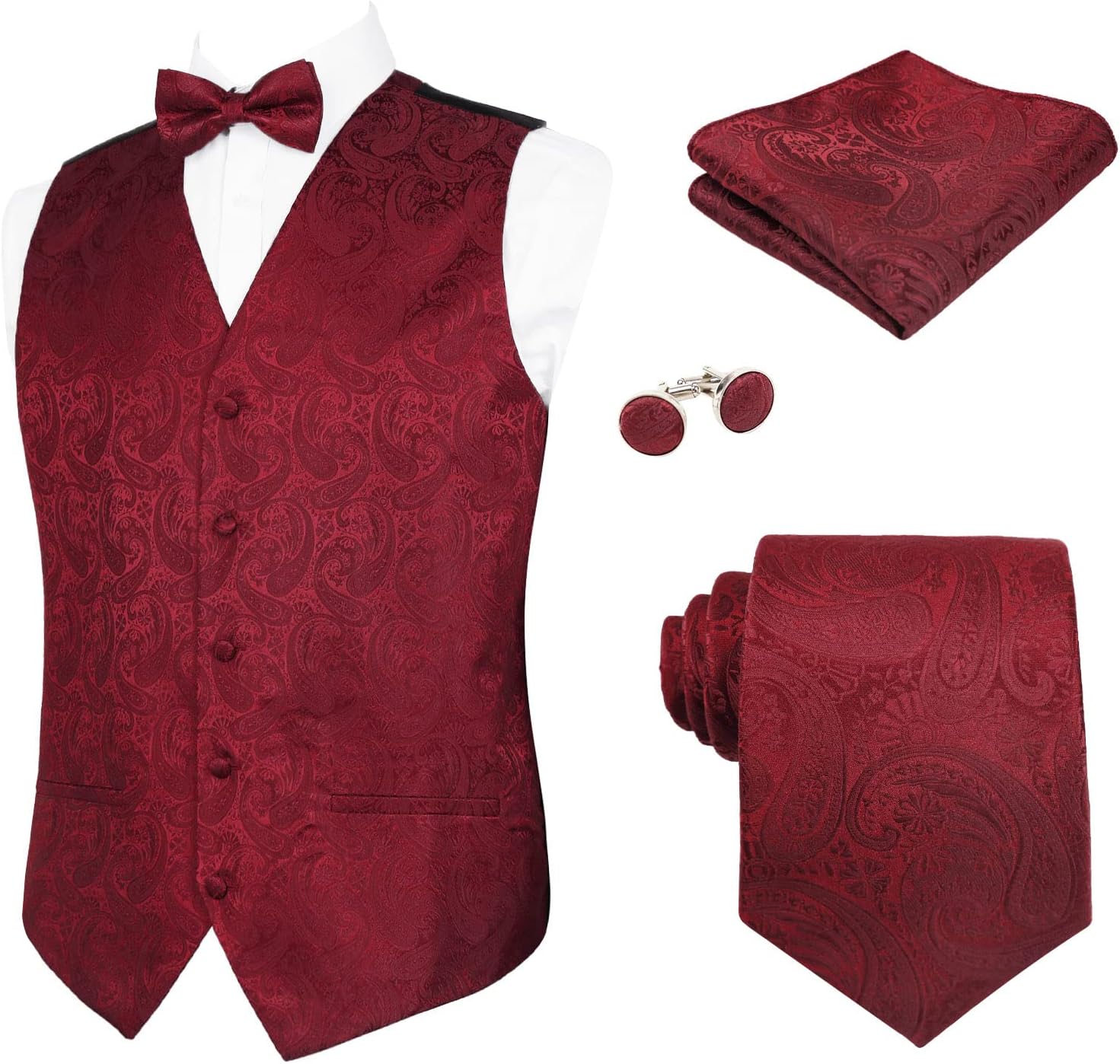 Thumbnail 6 de Alizeal Mens Classic 5 Pcs Paisley Jacquard Suit Vest Set
