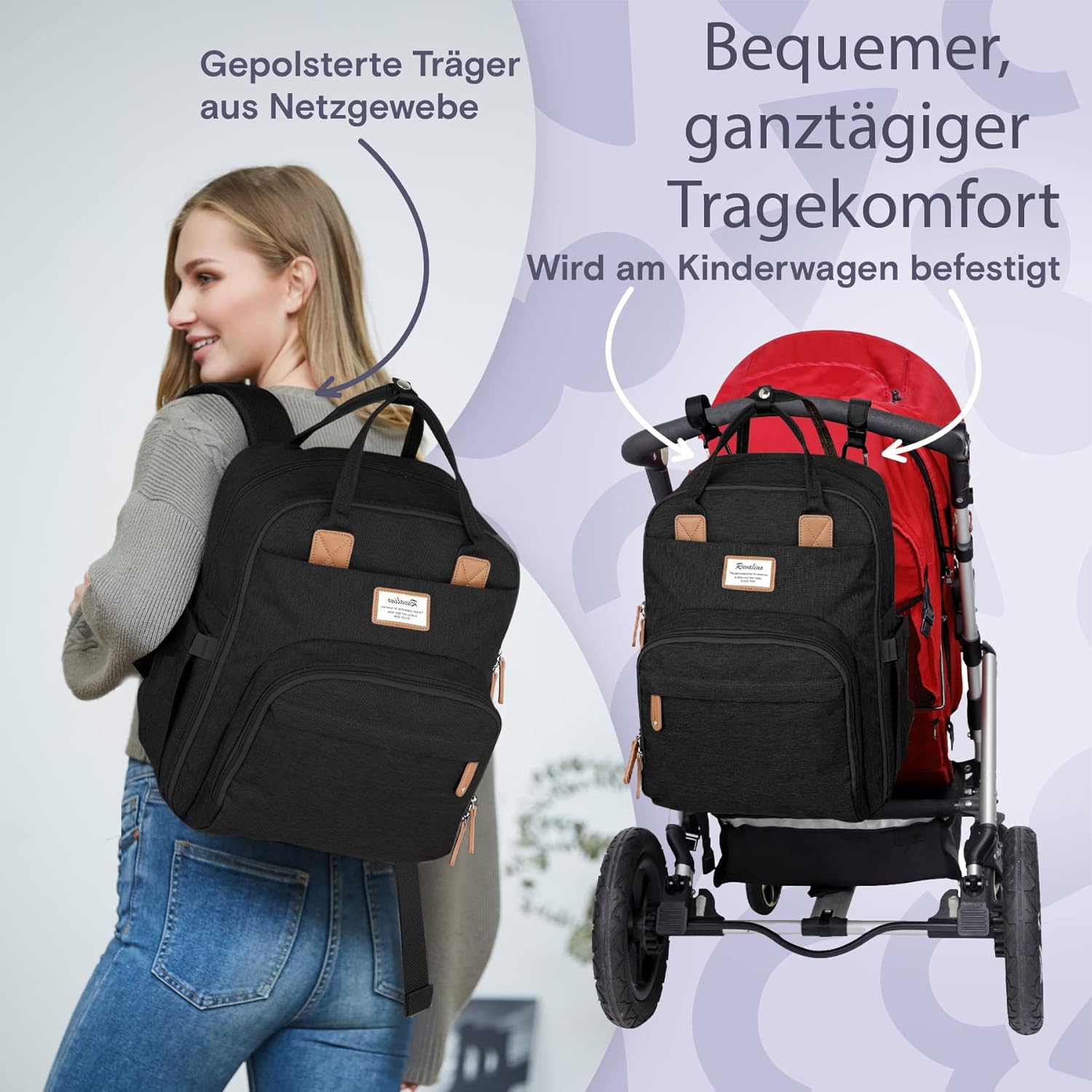 Thumbnail 3 de RUVALINO Baby Wickelrucksack – Multifunktionaler Wickeltaschen-Rucksack mit großer Kapazität