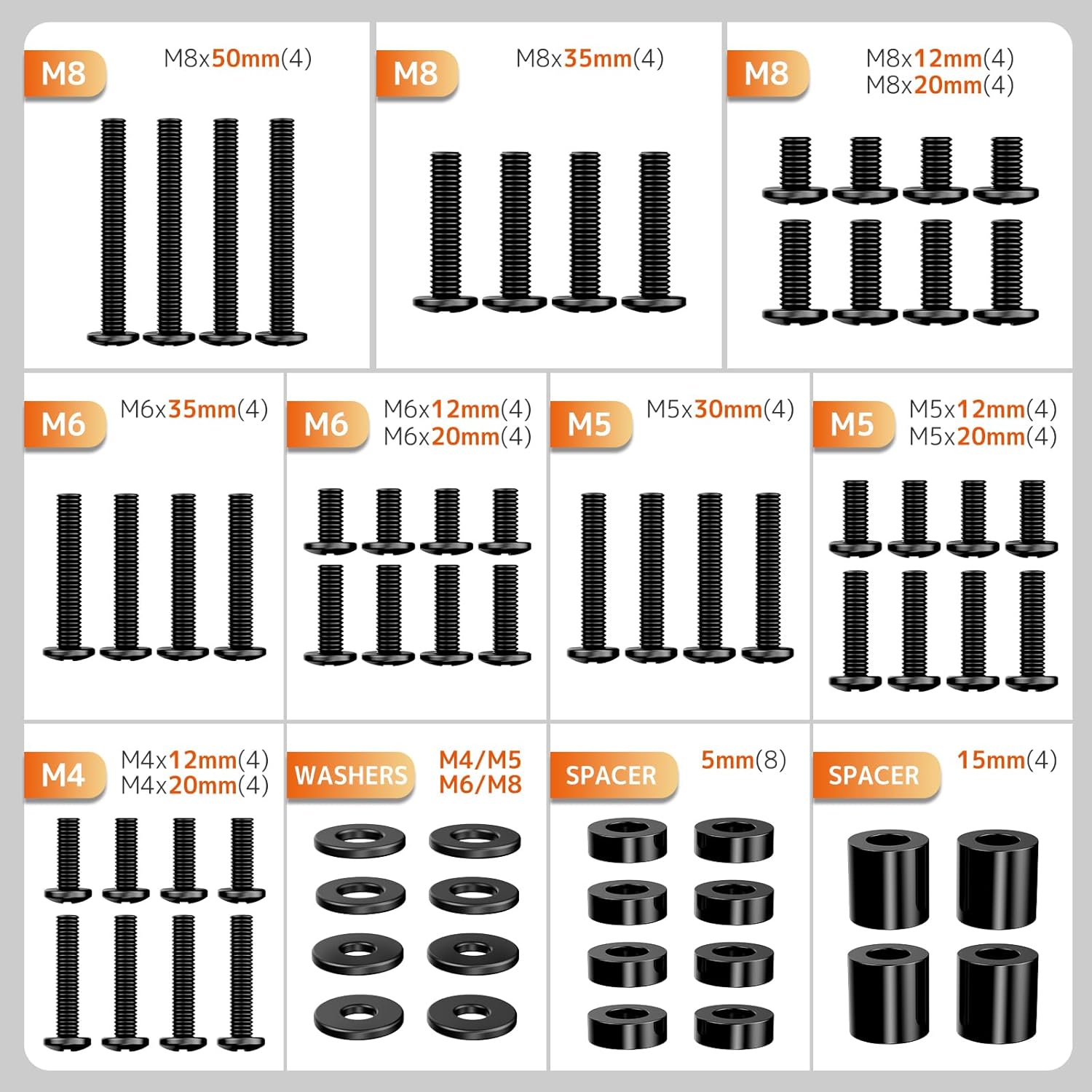Thumbnail 1 de PUTORSEN Universal VESA Schrauben-Set M4/M5/M6/M8 inkl. Abstandhalter für TV & Monitor (bis 80 Zoll)