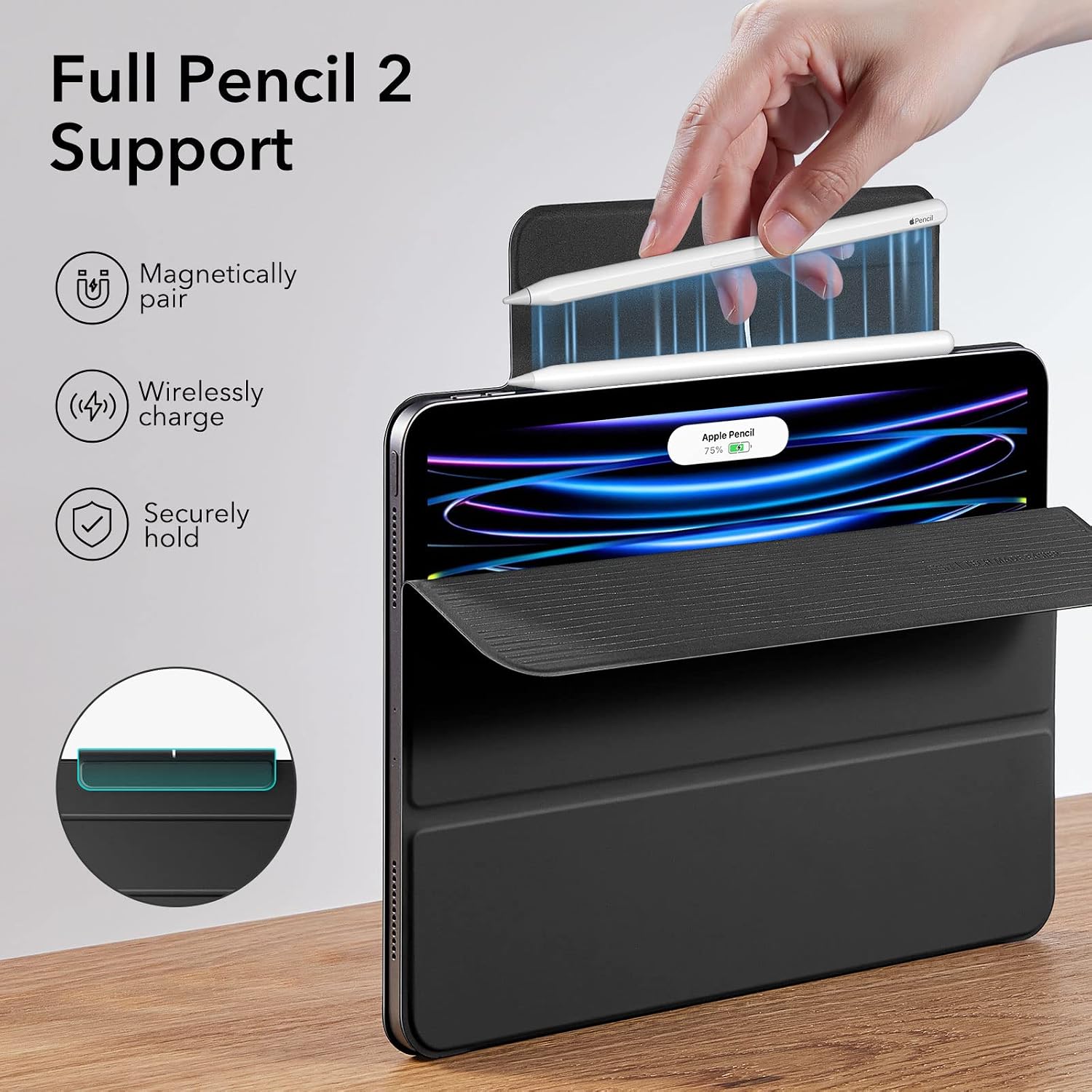 Detalle 2 de ESR Hülle für iPad Pro 11 Zoll (2022/2021/2020) mit Magnetbefestigung und Trifold-Ständer – Schwarz