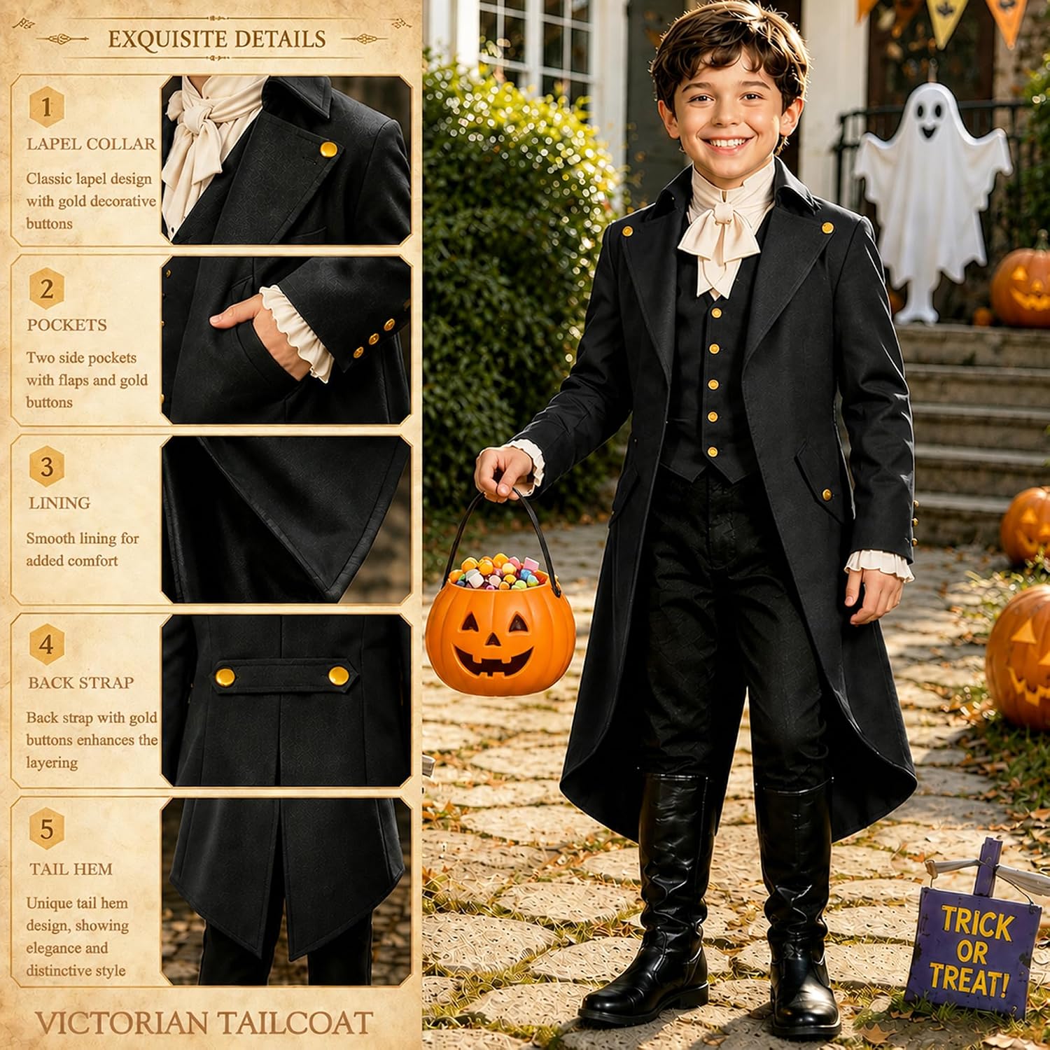 Detalle 2 de SIAEAMRG Boys' Gothic Tailcoat Jacket