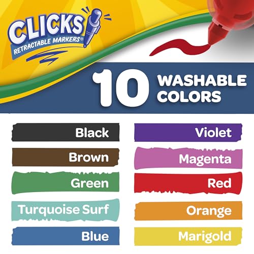 Thumbnail 1 de CRAYOLA Clicks Marker Pens 10 Pack: Retractable, Washable & Capless for School, Home and Travel