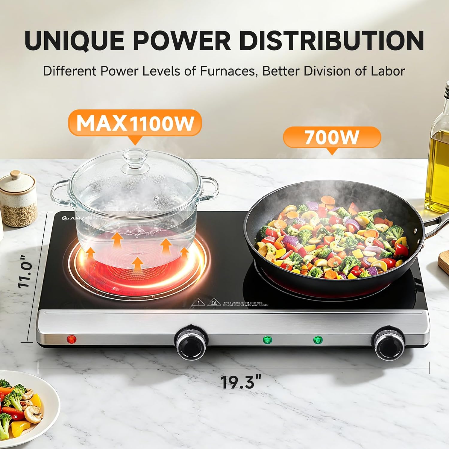 Thumbnail 3 de AMZCHEF Double Burner Electric Cooktop 1800W