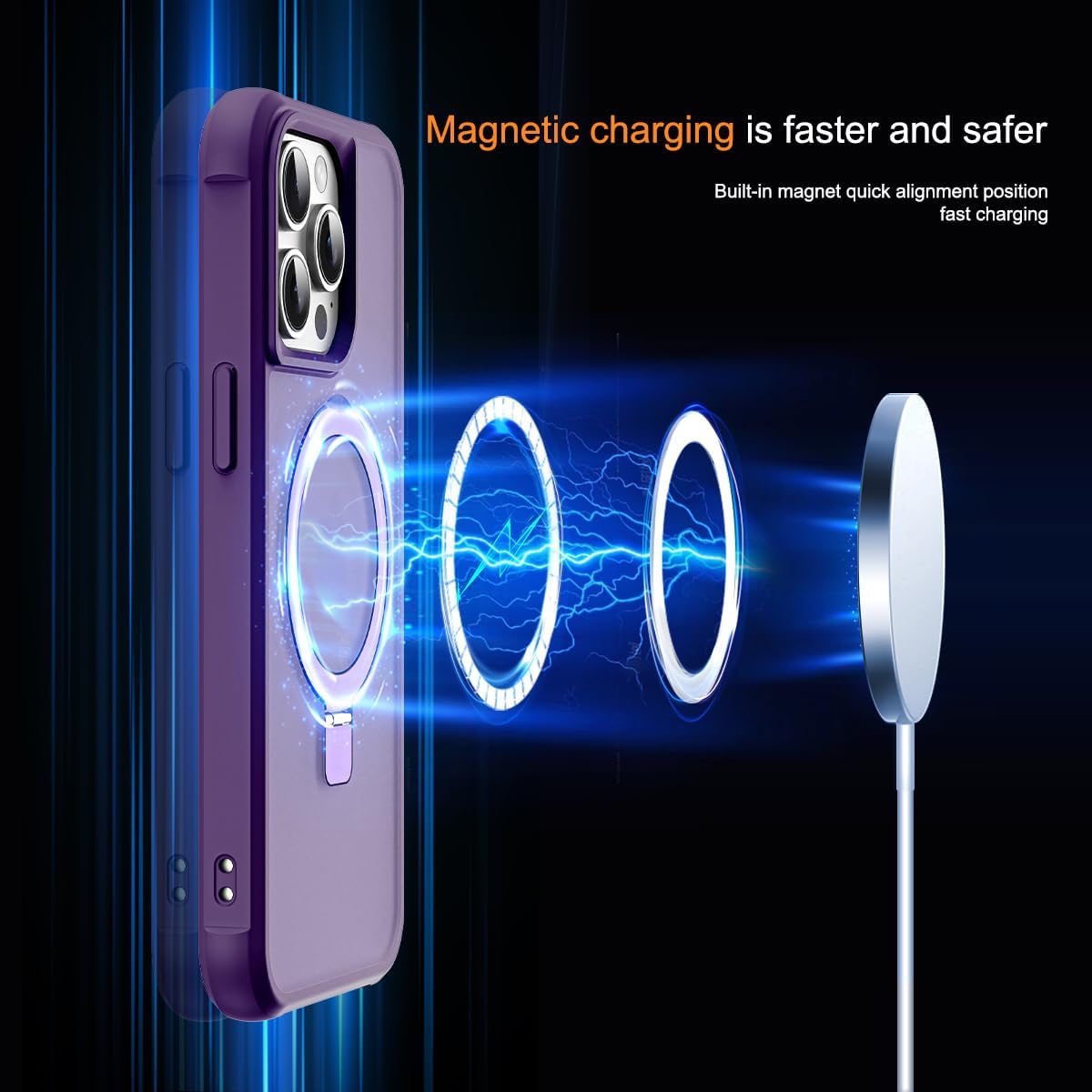 Detalle de SKYLMW Magnetic O-Ring Kickstand Case for iPhone 12 Pro Max / 13 Pro Max (6.7") - Purple