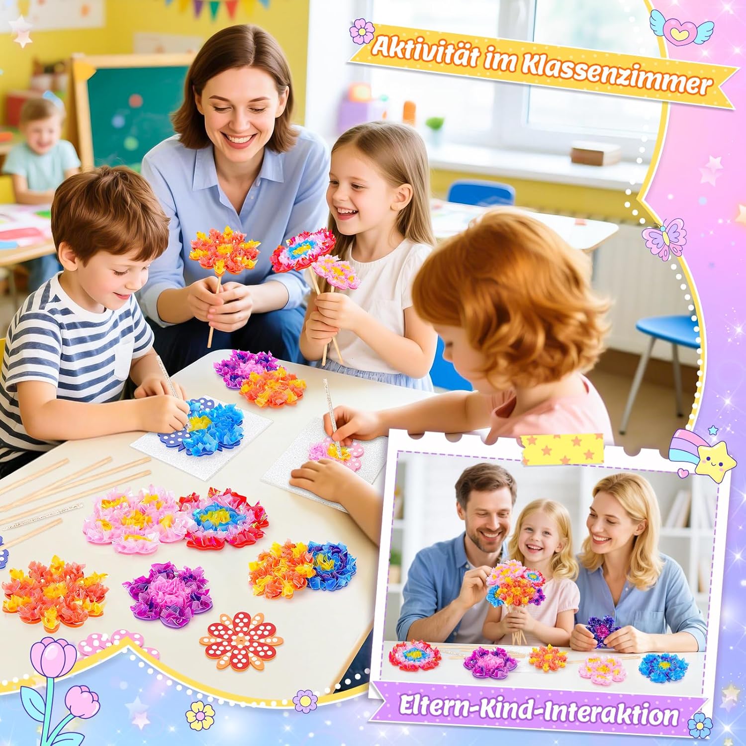 Detalle de Geschenk Mädchen 5–8 Jahre: Bastelset Blumenstrauß mit Pailletten – DIY-Blumen & Zimmerdeko