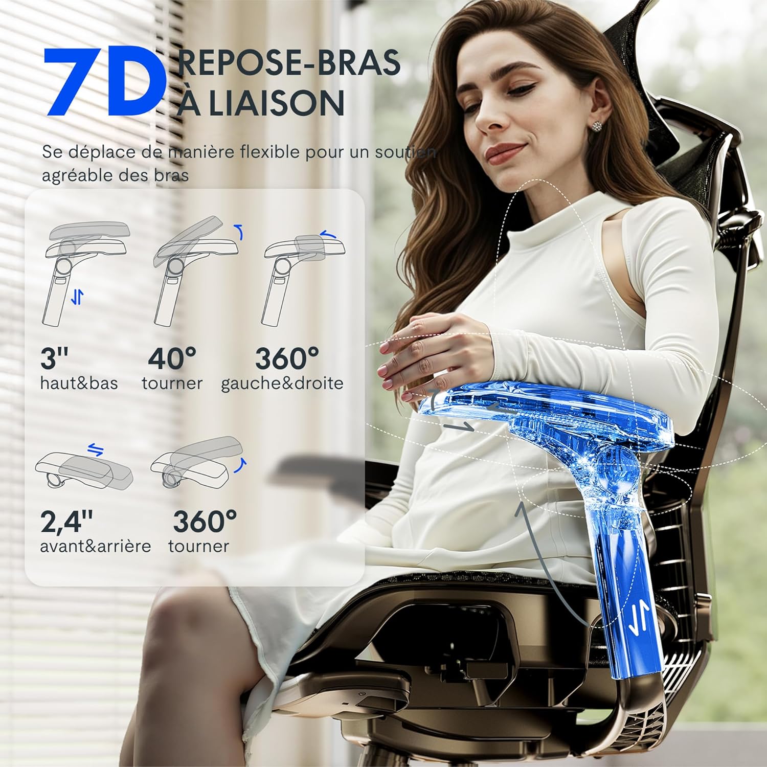 Detalle de FLEXISPOT ErgoX Pro – Chaise de bureau ergonomique avec Repose-Pieds, accoudoirs 7D et soutien lombaire 12 niveaux