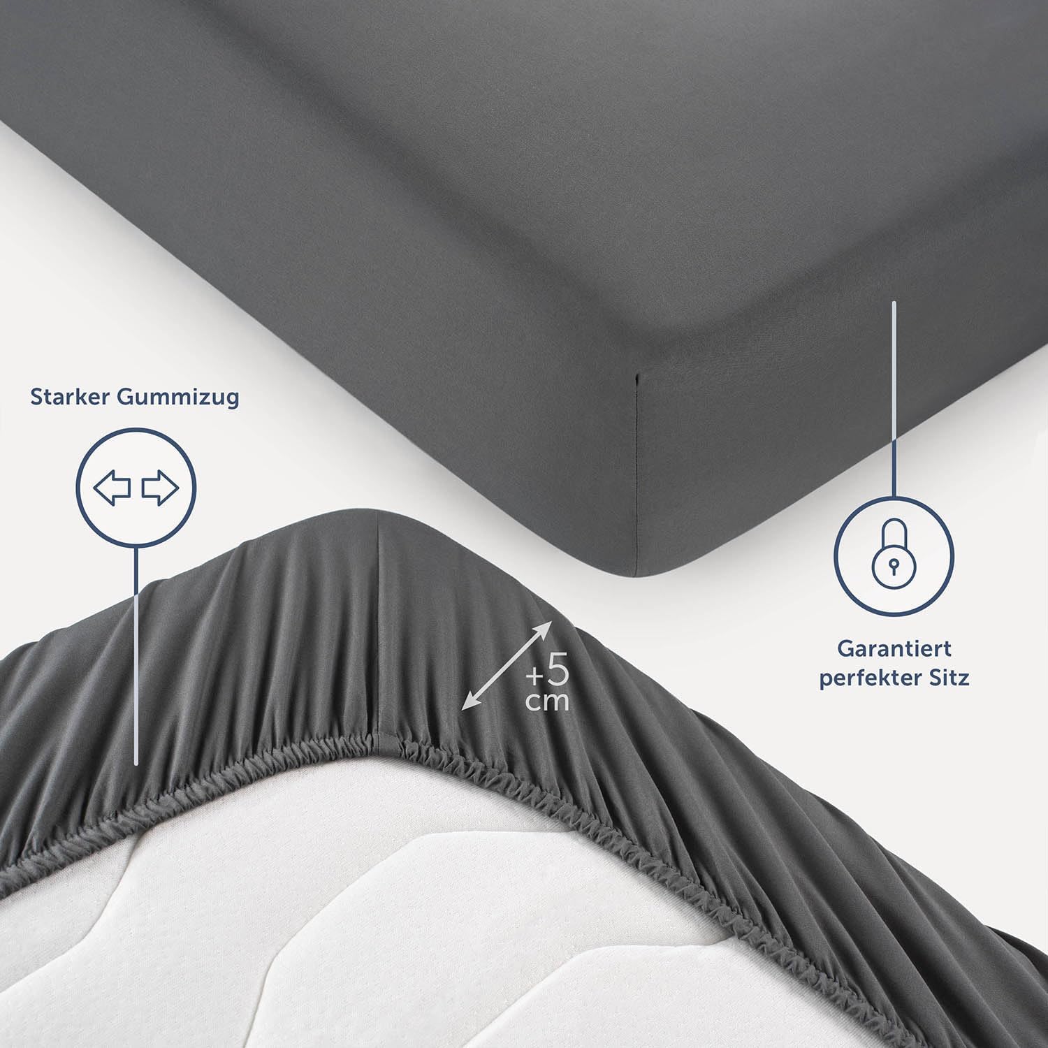 Thumbnail 2 de Blumtal Spannbettlaken 160x200 cm aus Microfaser (OEKO-TEX zertifiziert) – Anthrazit