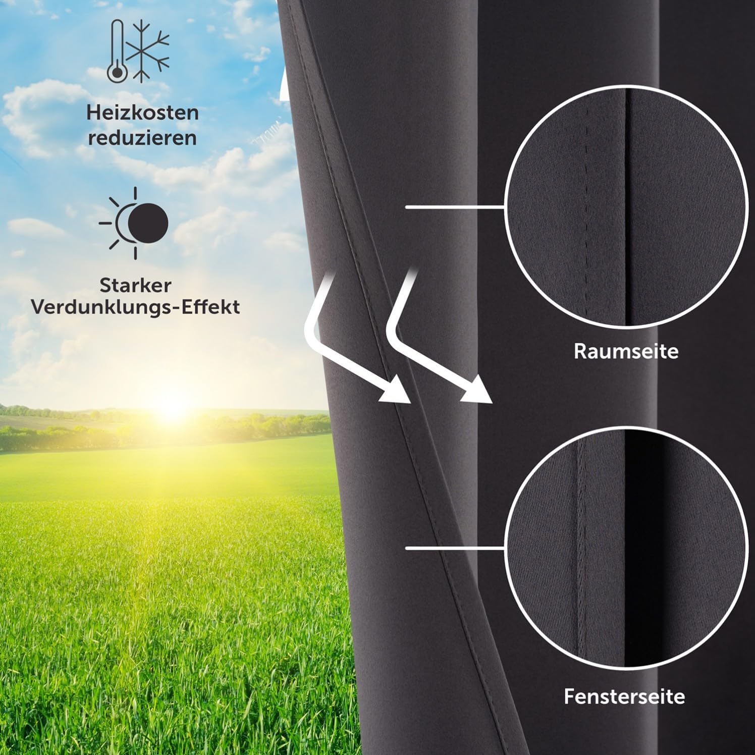 Thumbnail 1 de Blumtal 2er-Set Verdunkelungsvorhänge Blickdicht – Thermovorhänge Anthrazit, 245 x 140 cm