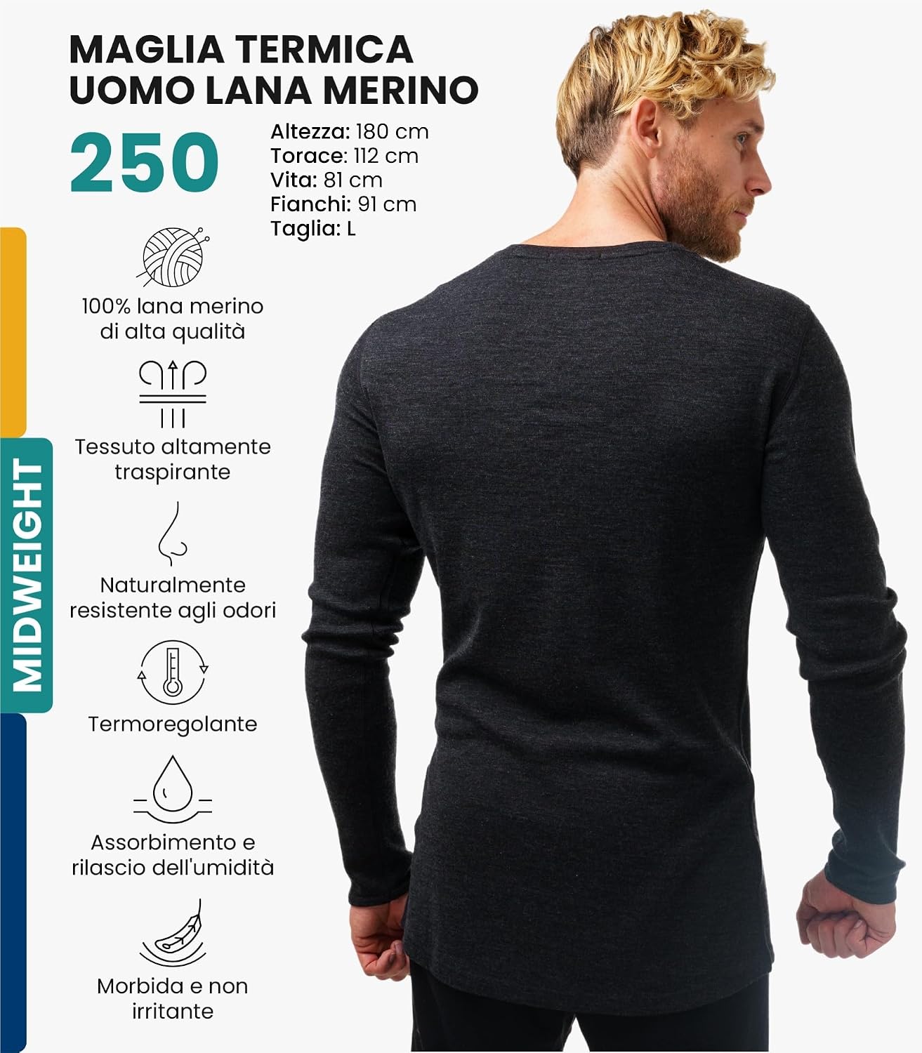 Thumbnail 1 de Merino.tech Maglia Termica in Lana Merino Uomo 100% (leggero/medio/pesante) con calzini in omaggio