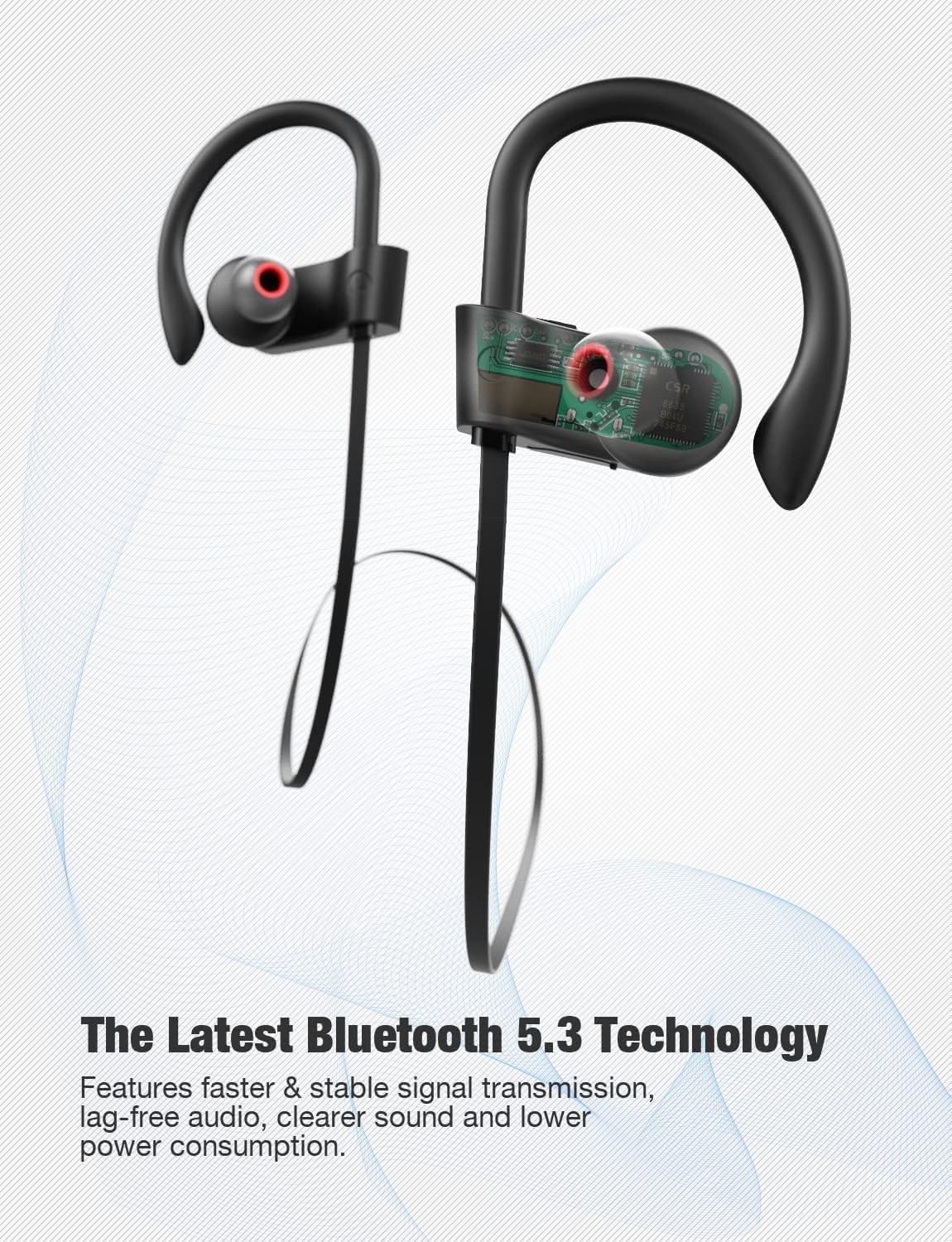 Thumbnail 6 de Otium U18 Bluetooth Earbuds (IPX7 Waterproof) for Gym, Running, Up to 15–16 Hours Playtime, Stereo Sound Isolation, Black