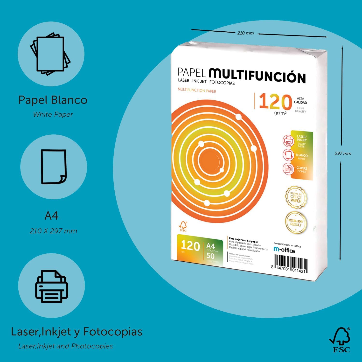 Detalle 2 de Fogli A4 120 g, 200 fogli – Carta multiuso per stampante (laser, inkjet, fotocopiatrice, fax)