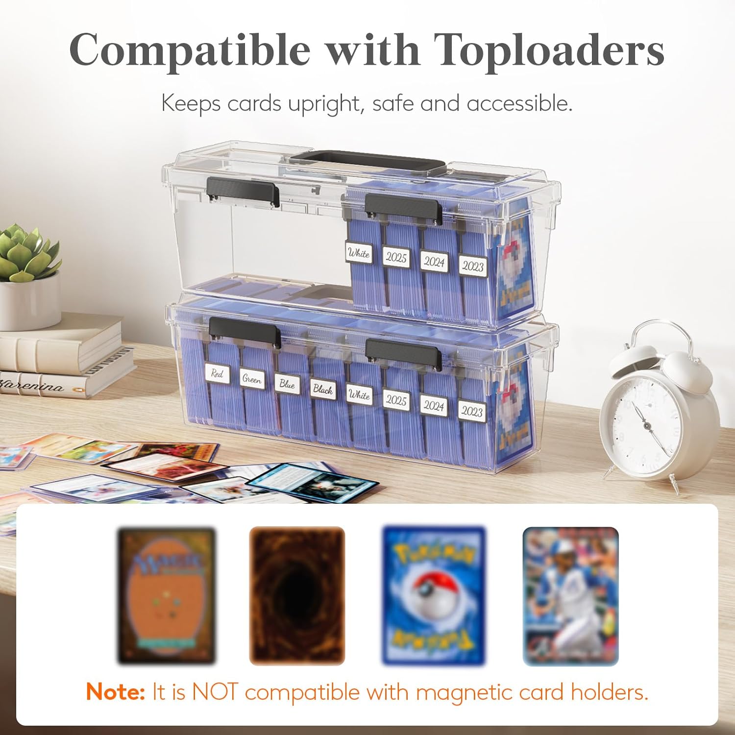 Detalle de Lifewit Trading Card Storage Box (2-Pack) with 8 Adjustable Dividers and Writable Labels