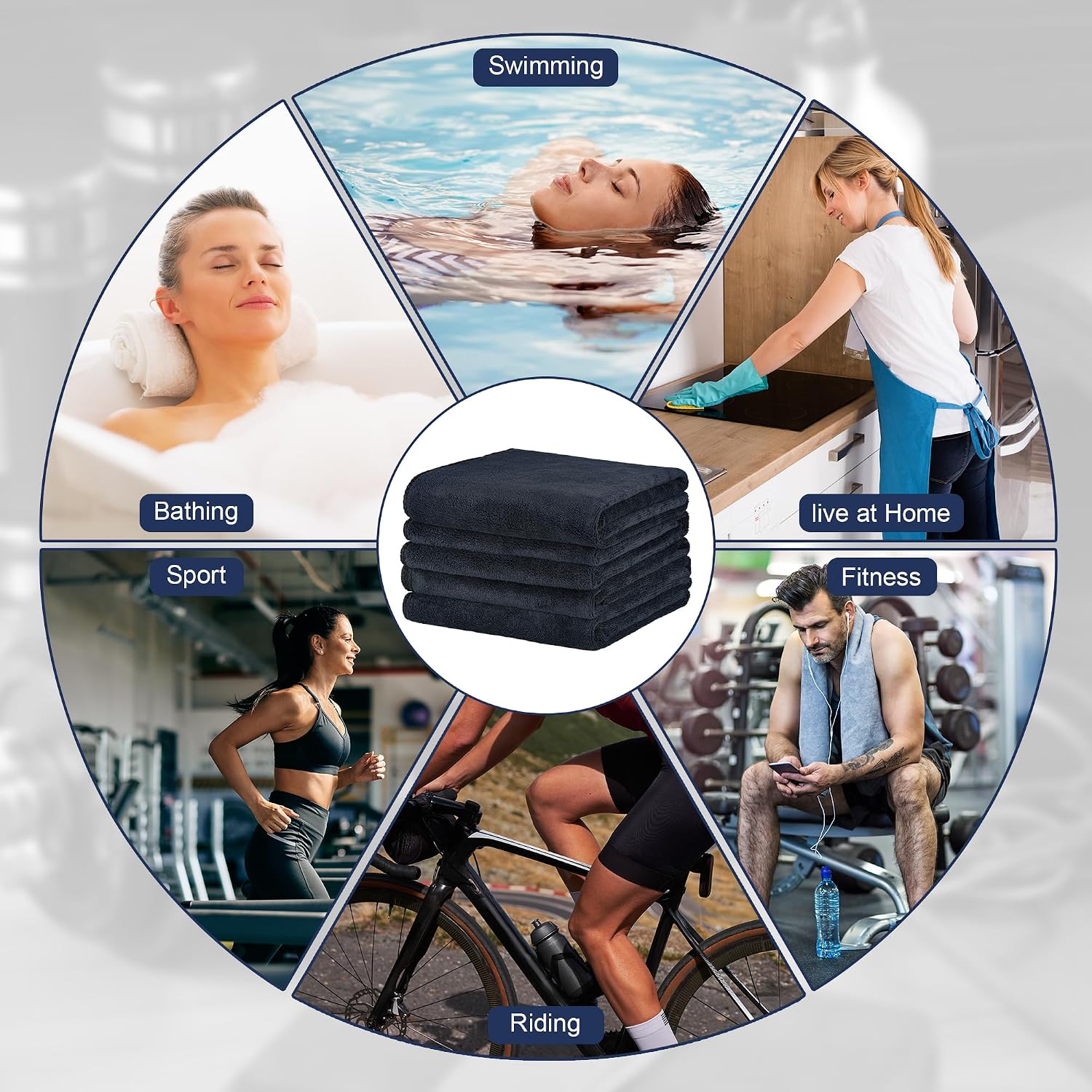 Thumbnail 5 de 2 Pezzi Asciugamano Palestra Microfibra 100x50 cm – Pelle-friendly, Nero