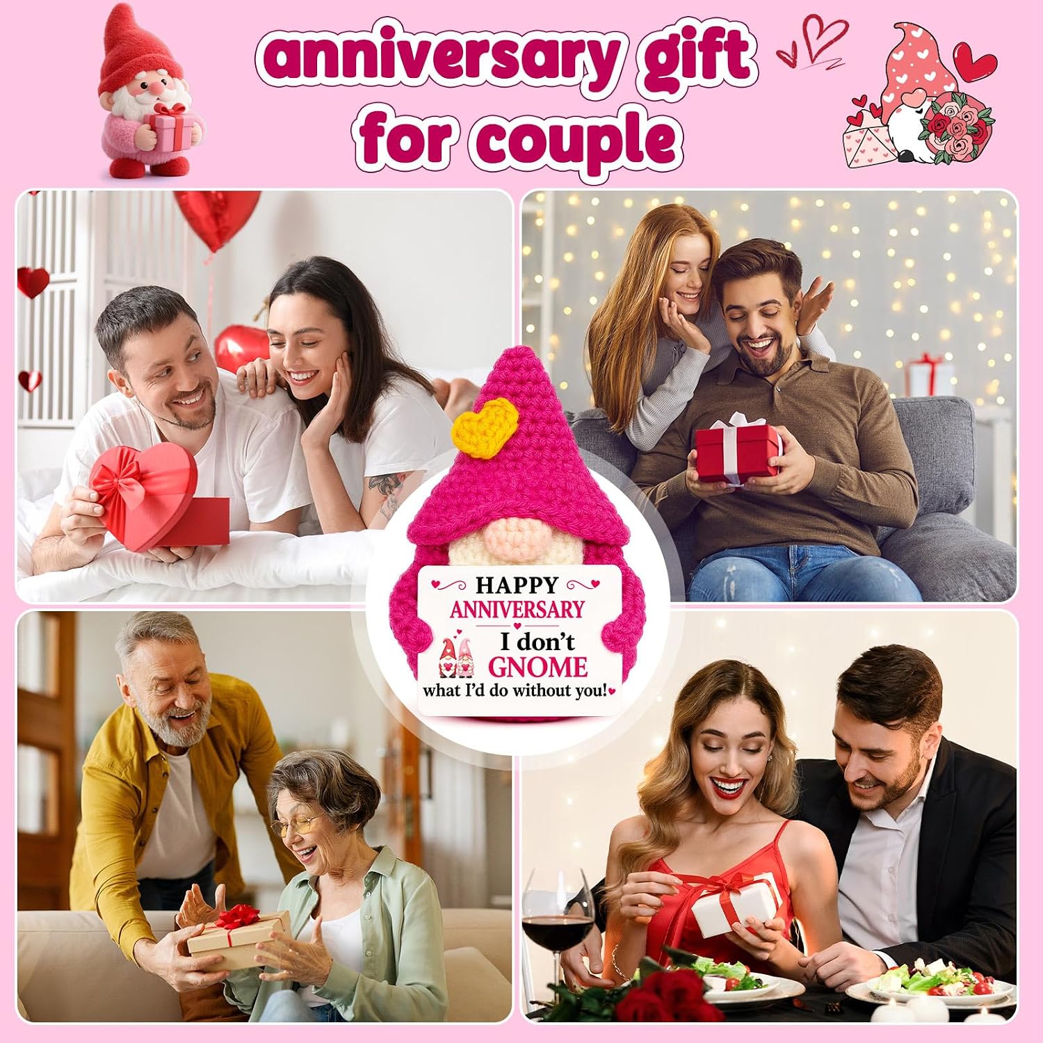 Thumbnail 5 de XgiftCreat HM012-doll Anniversary Crochet Gnome, Pink Knitted Keepsake
