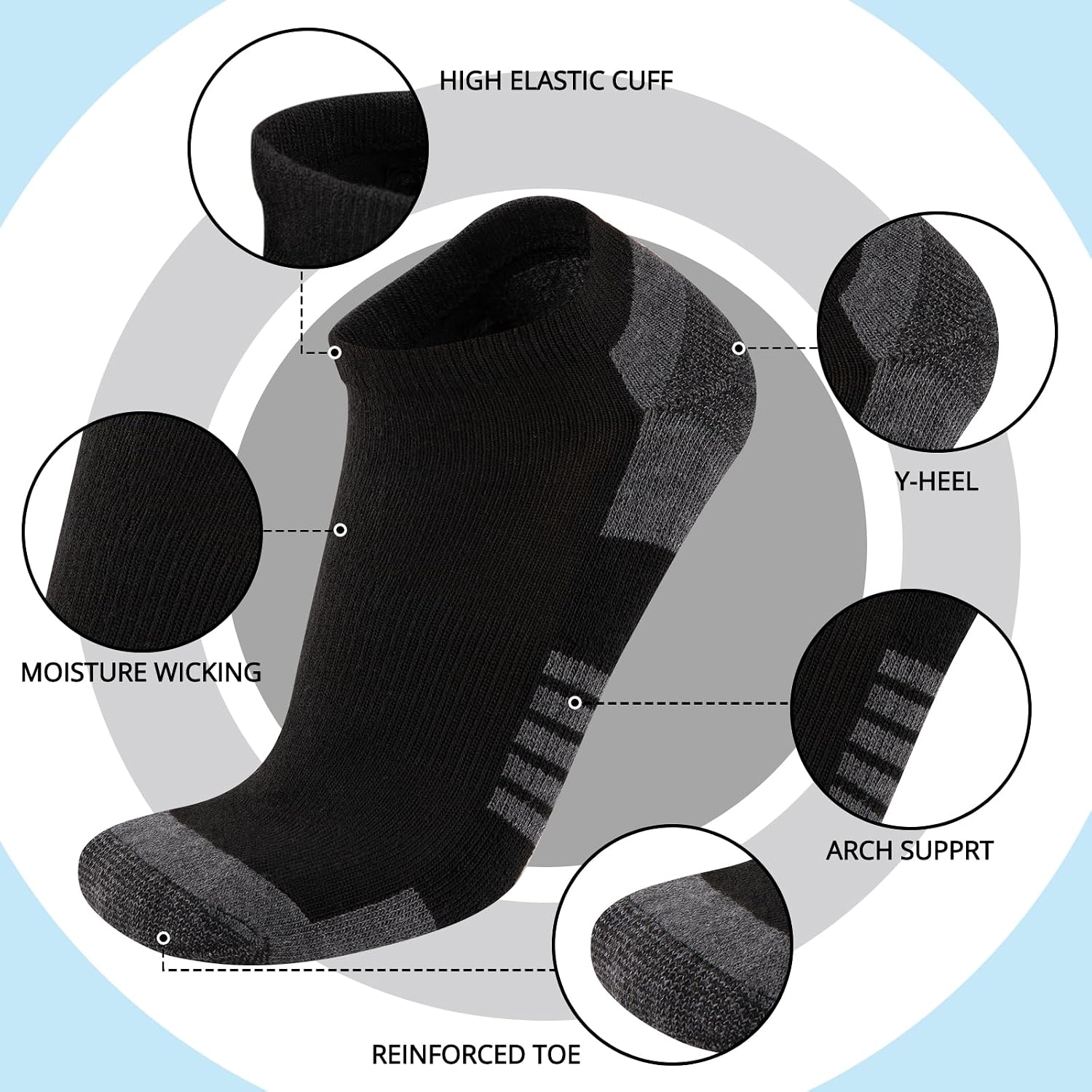 Thumbnail 3 de COOVAN 10 Pairs Mens Ankle Socks Low Cut Cushioned