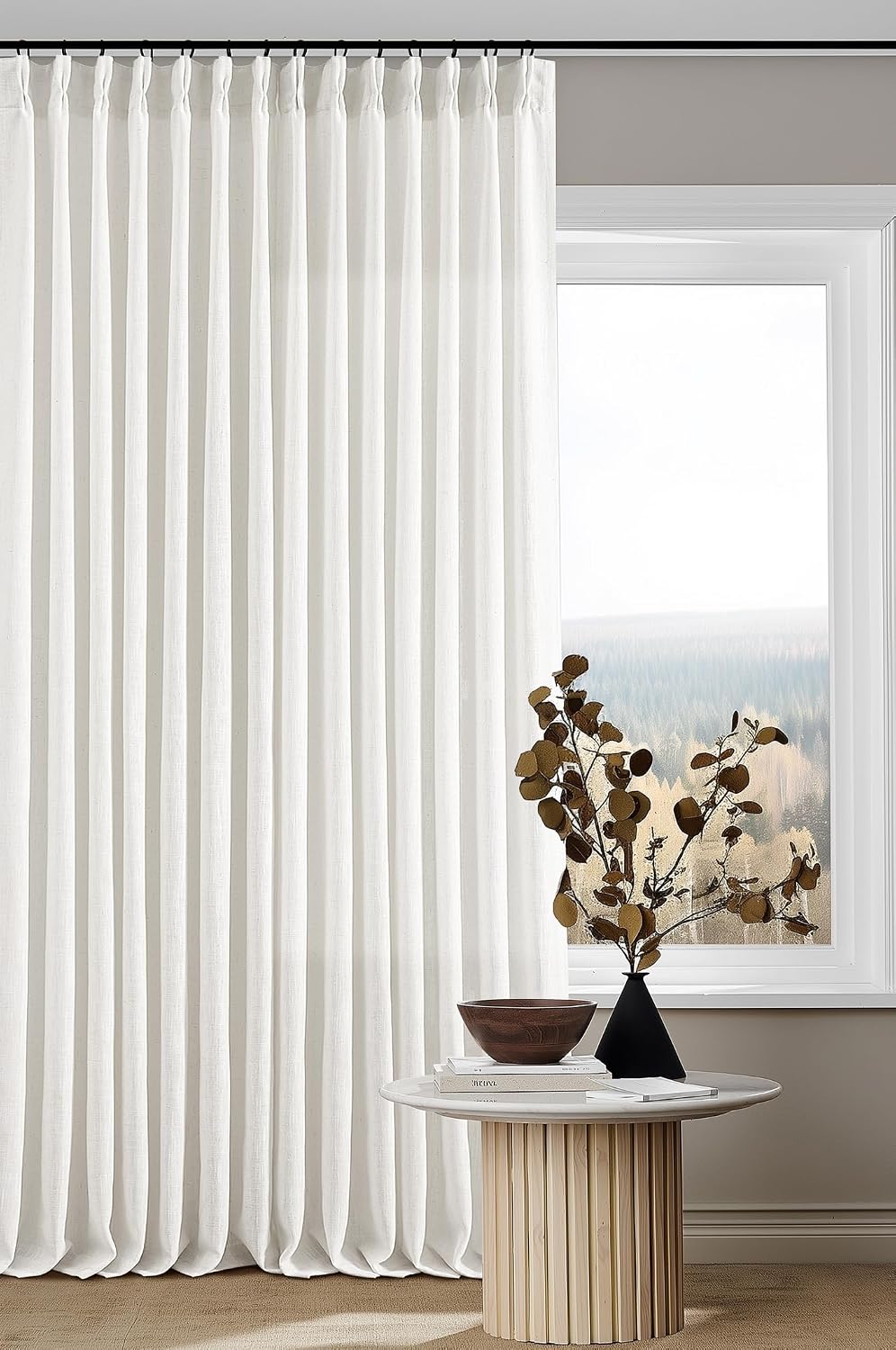 Detalle de Cortinas plisadas de lino texturizado: 2 paneles, 80 in. - white/neutral