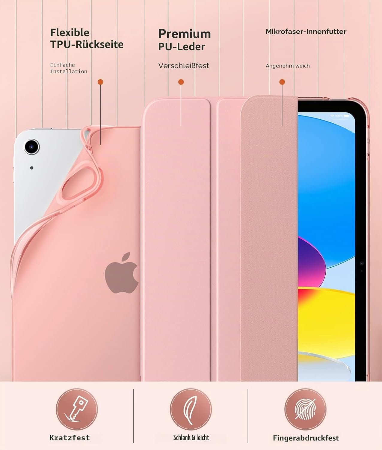 Detalle 2 de MoKo Hülle für iPad (A16) 11. Generation / 10. Generation – Rosagold, 11 Zoll bzw. 10,9 Zoll