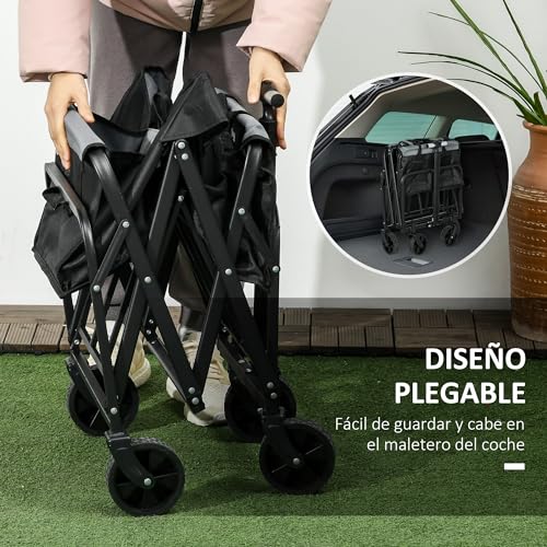 Detalle de Outsunny Carro Plegable con Ruedas Grandes: transporte práctico para playa, compras y camping