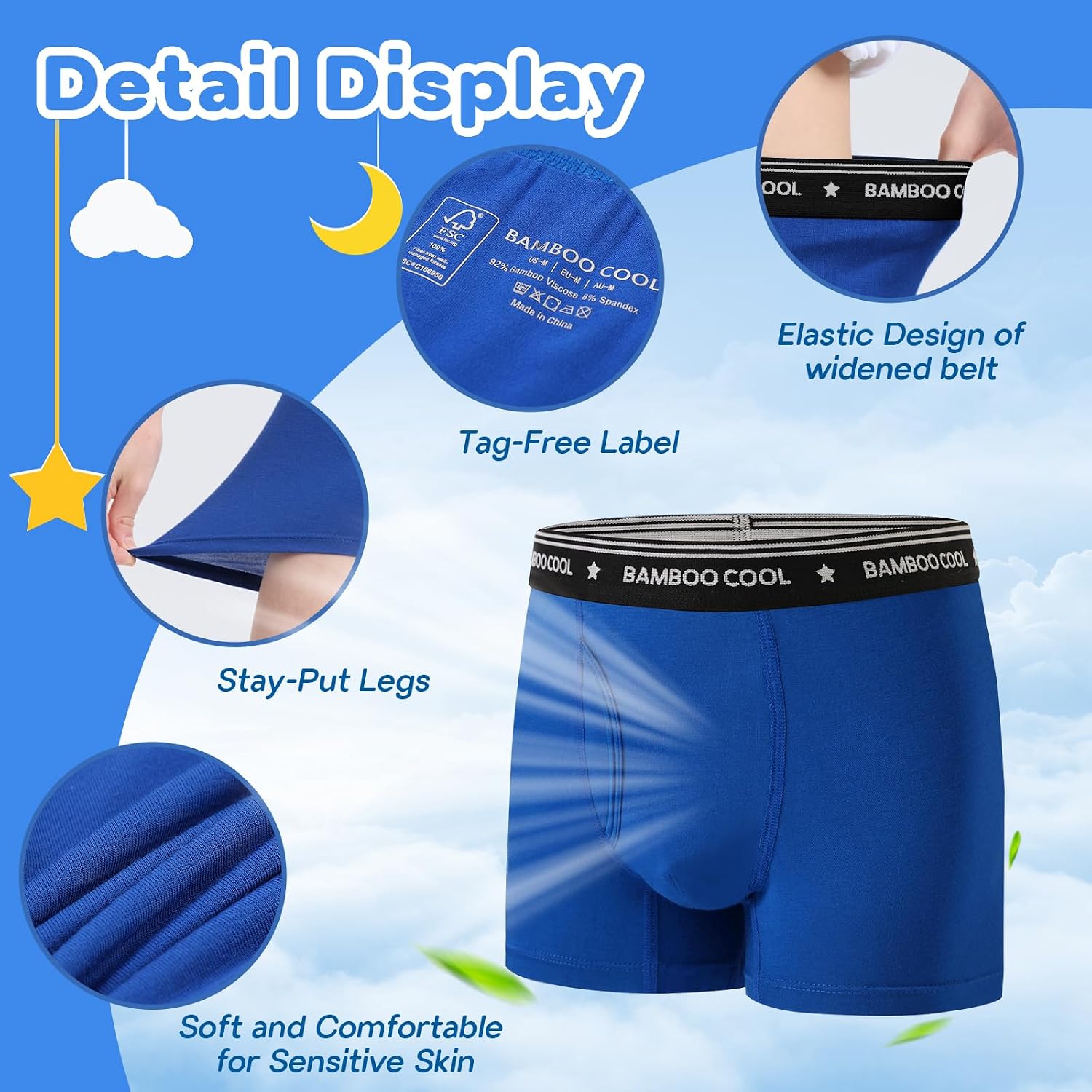 Detalle 2 de BAMBOO COOL Boys' Boxer Briefs, Bamboo Viscose