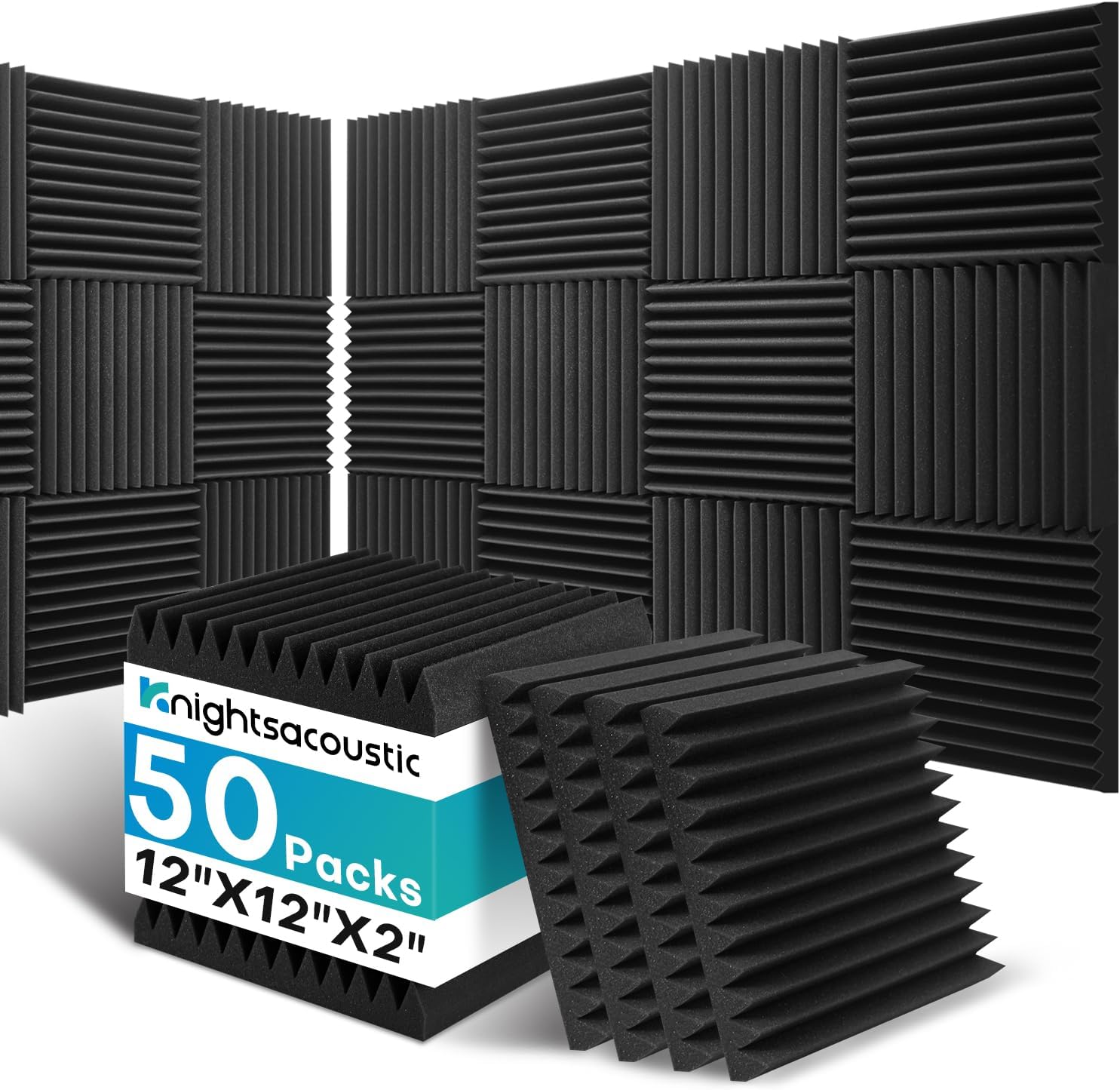 Detalle de Knightsacoustic 50-Pack Acoustic Foam Panels, 2-Inch, 12 x 12-Inch
