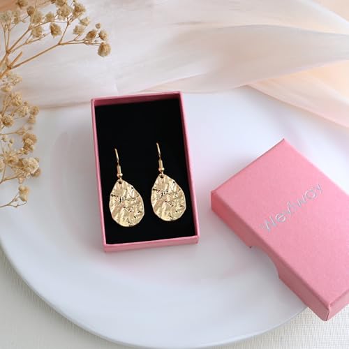 Thumbnail 6 de Weviway 18K Gold Plated Teardrop Hammered Dangly Drop Earrings