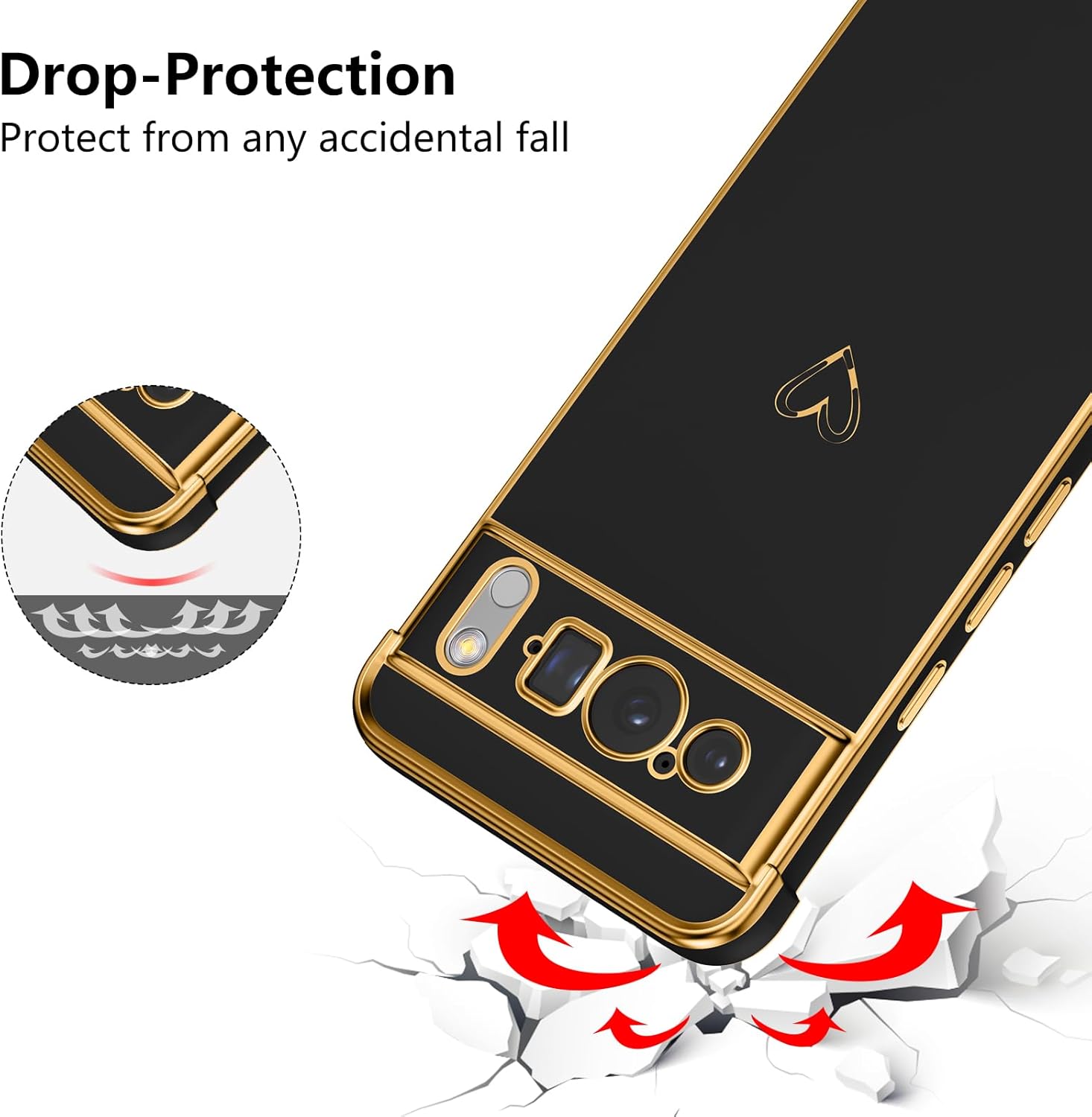 Thumbnail 2 de ZTOFERA Hülle für Google Pixel 8 Pro – weiche Silikon-Handyhülle mit Herzmuster und goldener Kante