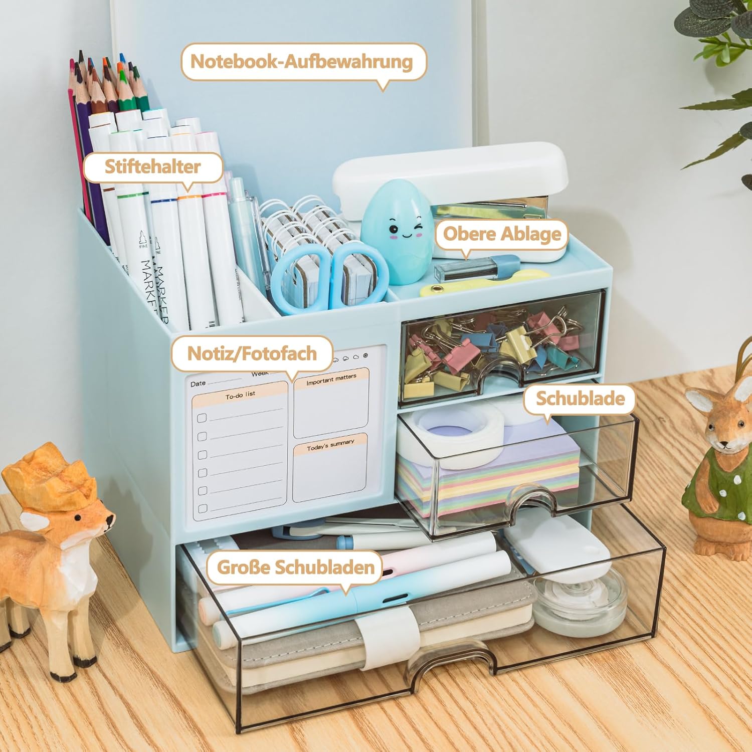 Thumbnail 2 de RISEMART Schreibtisch-Organizer mit 3 Schubladen & Stifthalter (blau) – 5-Fach-Aufbewahrung für Büro und Zuhause