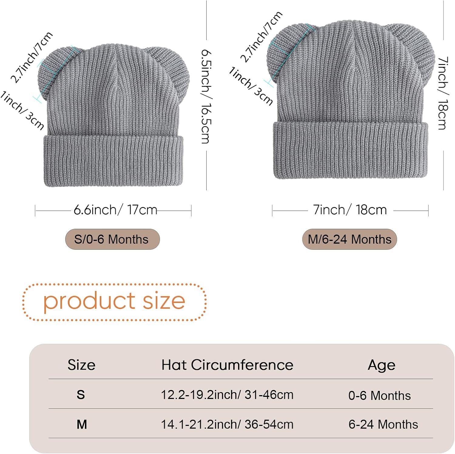 Thumbnail 4 de DRESHOW Toddler Beanie Baby Winter Hat with Bear Ears (Acrylic, Double Layer) for 0–24 Months