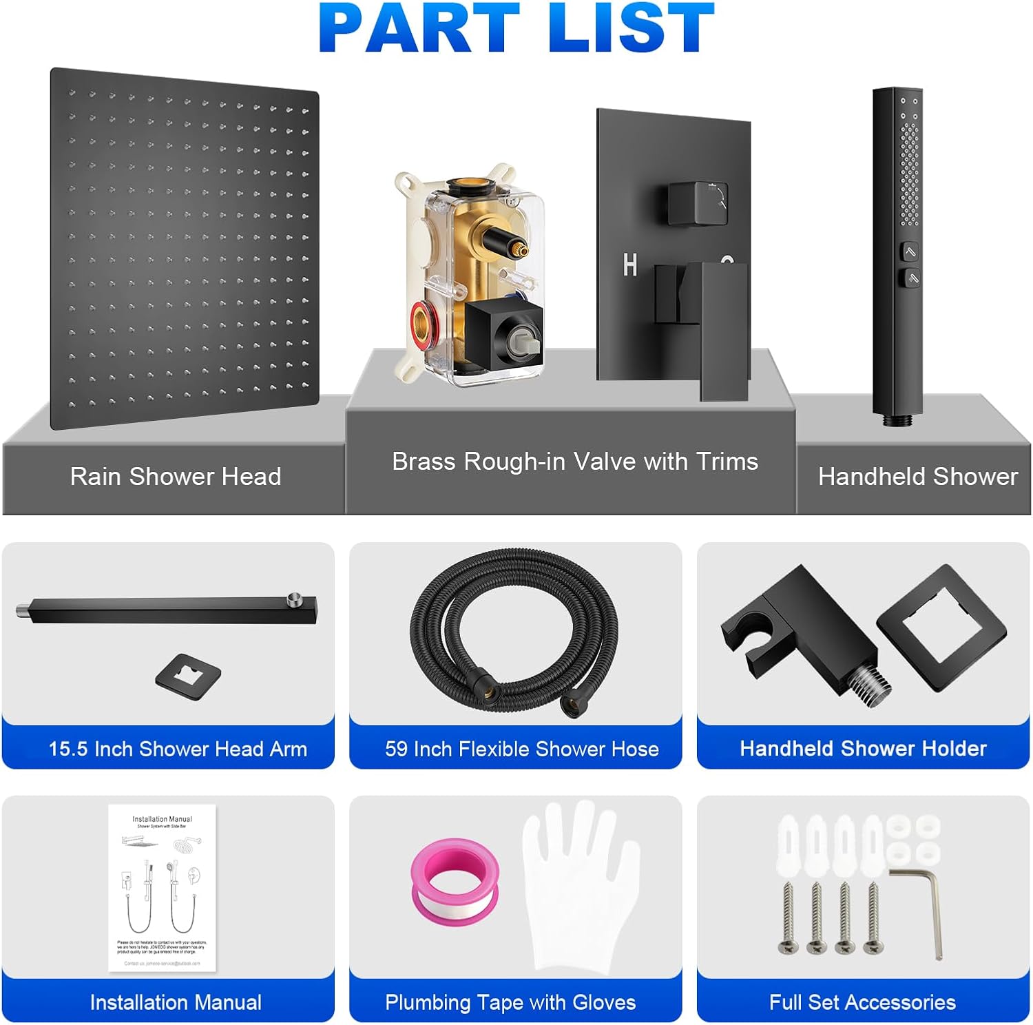 Thumbnail 6 de ZETETA 12-Inch Matte Black Shower Faucet Set with Rain Head and 2-in-1 Handheld Spray