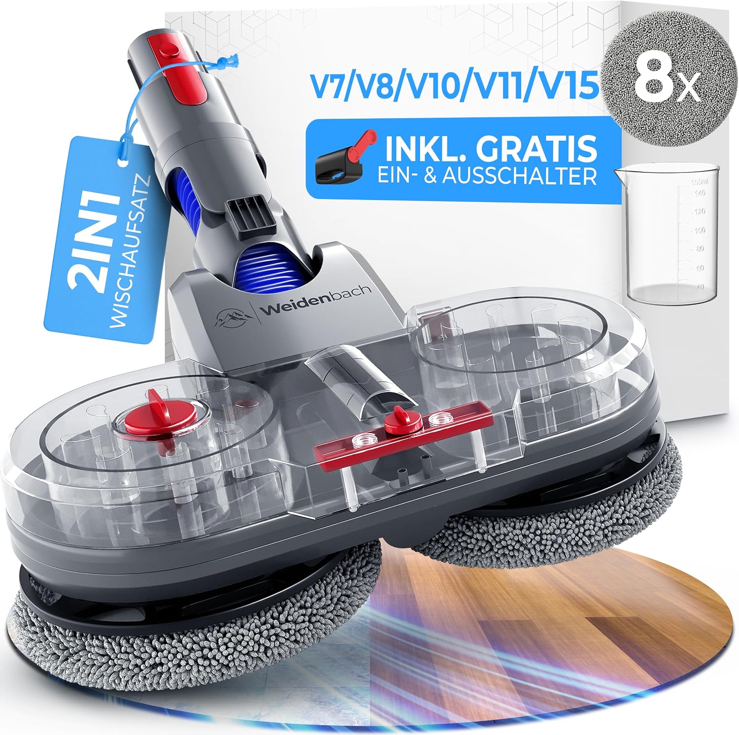 Testsieger Wischaufsatz für Dyson V7/V8/V10/V11/V15 (Gen5) – elektrischer Wischmop mit abnehmbarem Wassertank